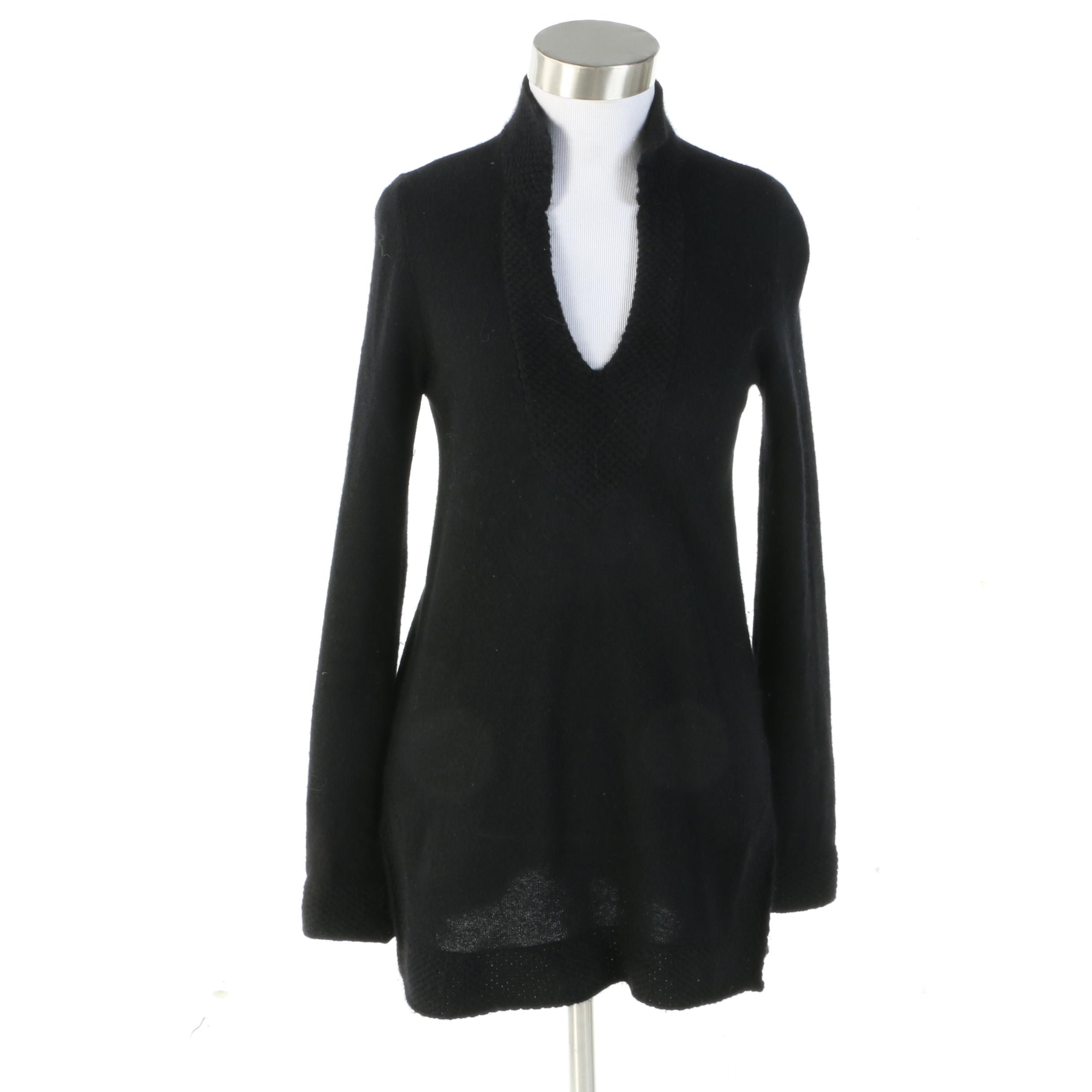 Tory Burch Black Cashmere V-Neck Tunic Sweater