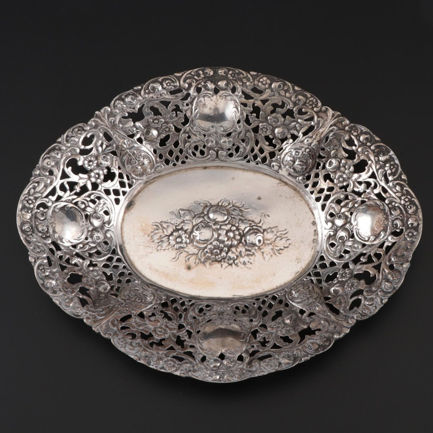 Israeli Floral Repoussé 800 Silver Bonbon Bowl, Mid-Century