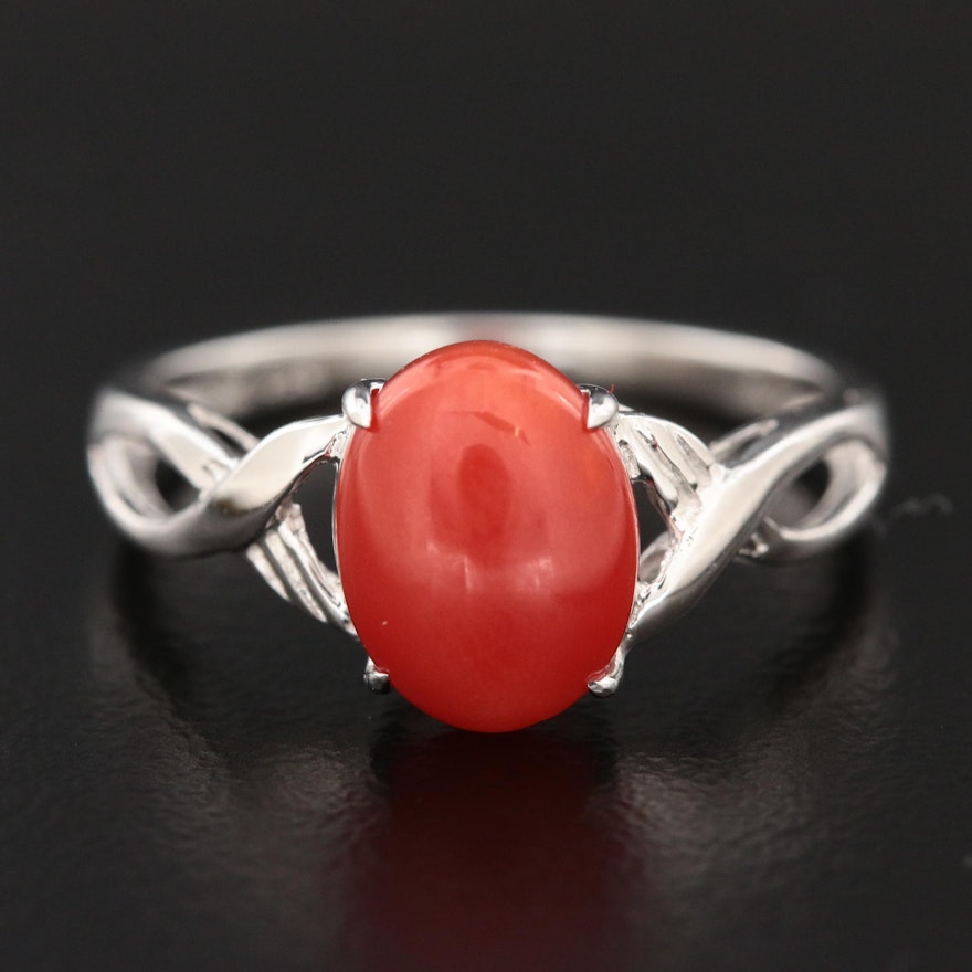 14K White Gold Coral Ring