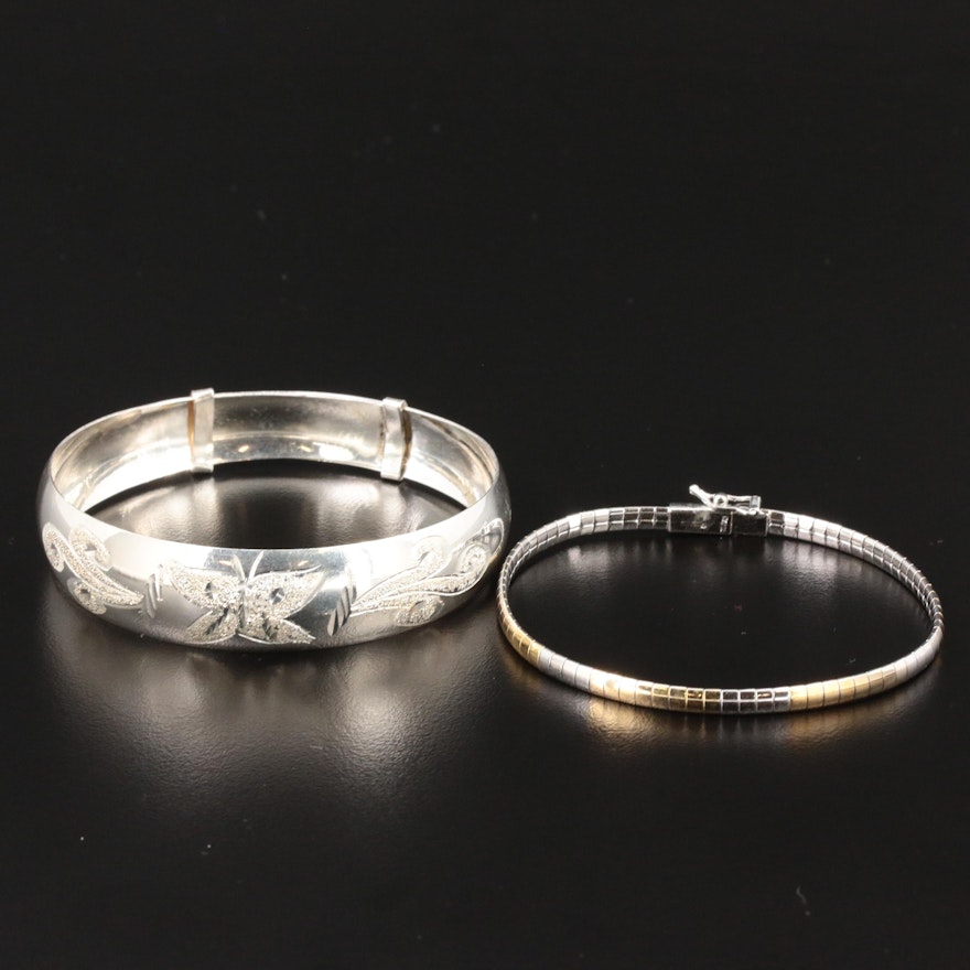 Sterling Silver Omega Chain and Bangle Bracelets