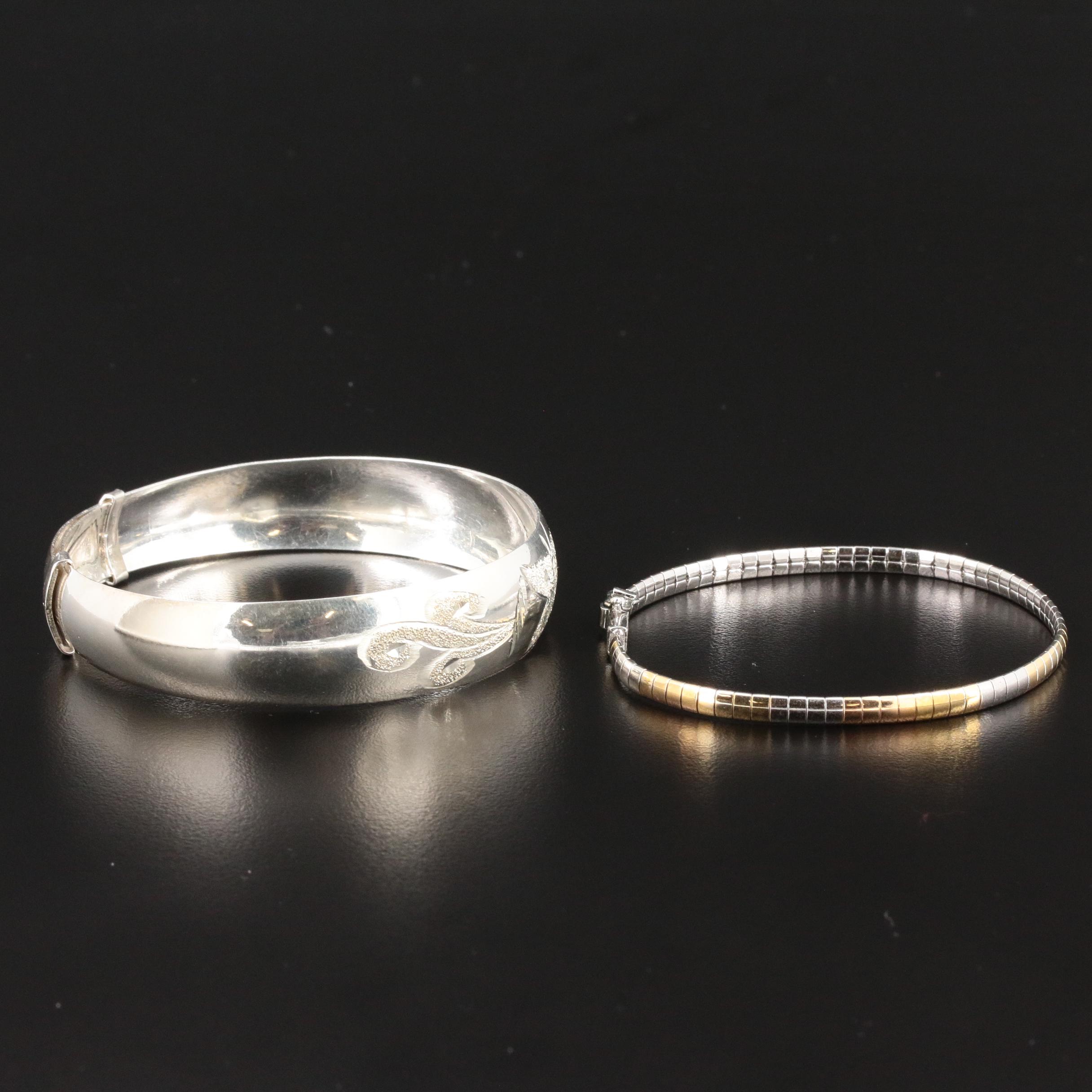 Sterling Silver Omega Chain and Bangle Bracelets