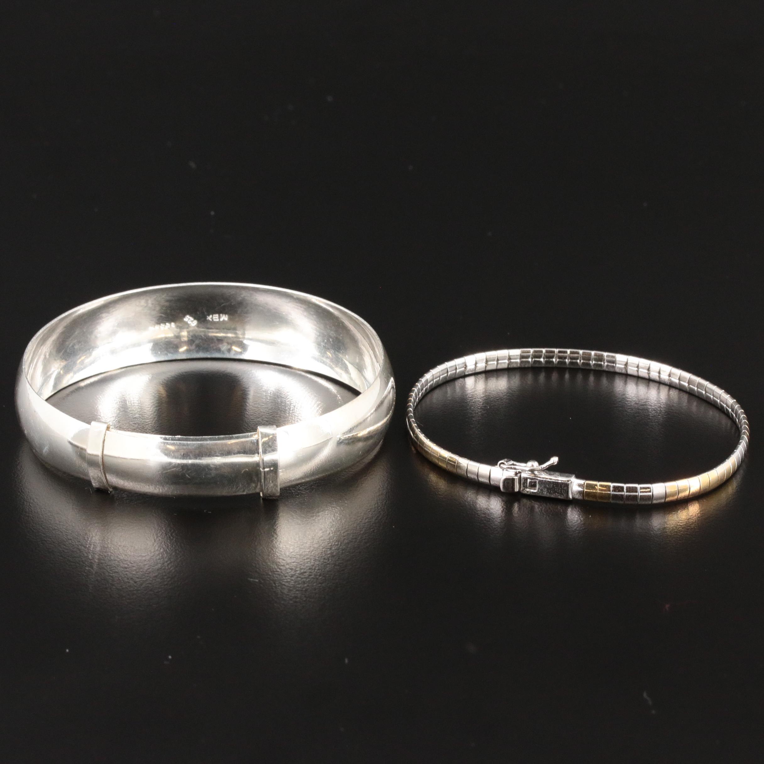 Sterling Silver Omega Chain and Bangle Bracelets