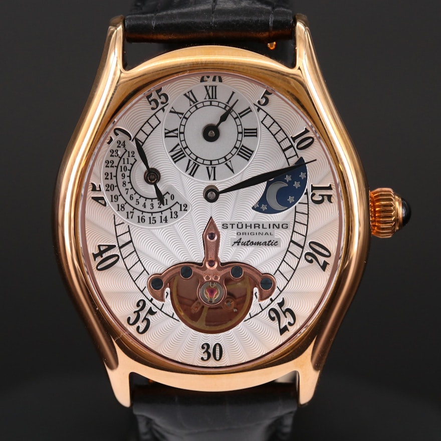 Stührling Adamas Automatic Regulator Rose Gold Tone Wristwatch