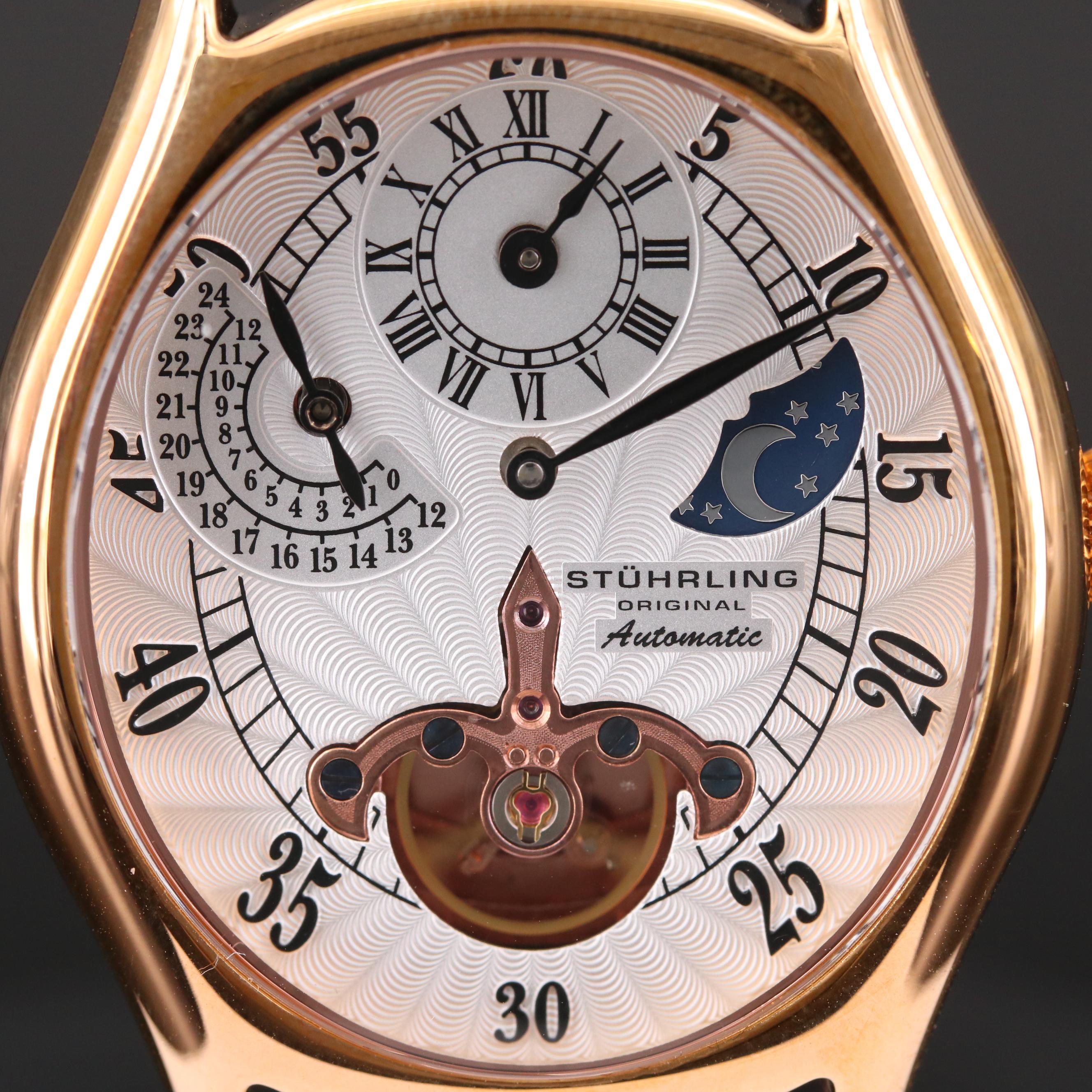 Stührling Adamas Automatic Regulator Rose Gold Tone Watch