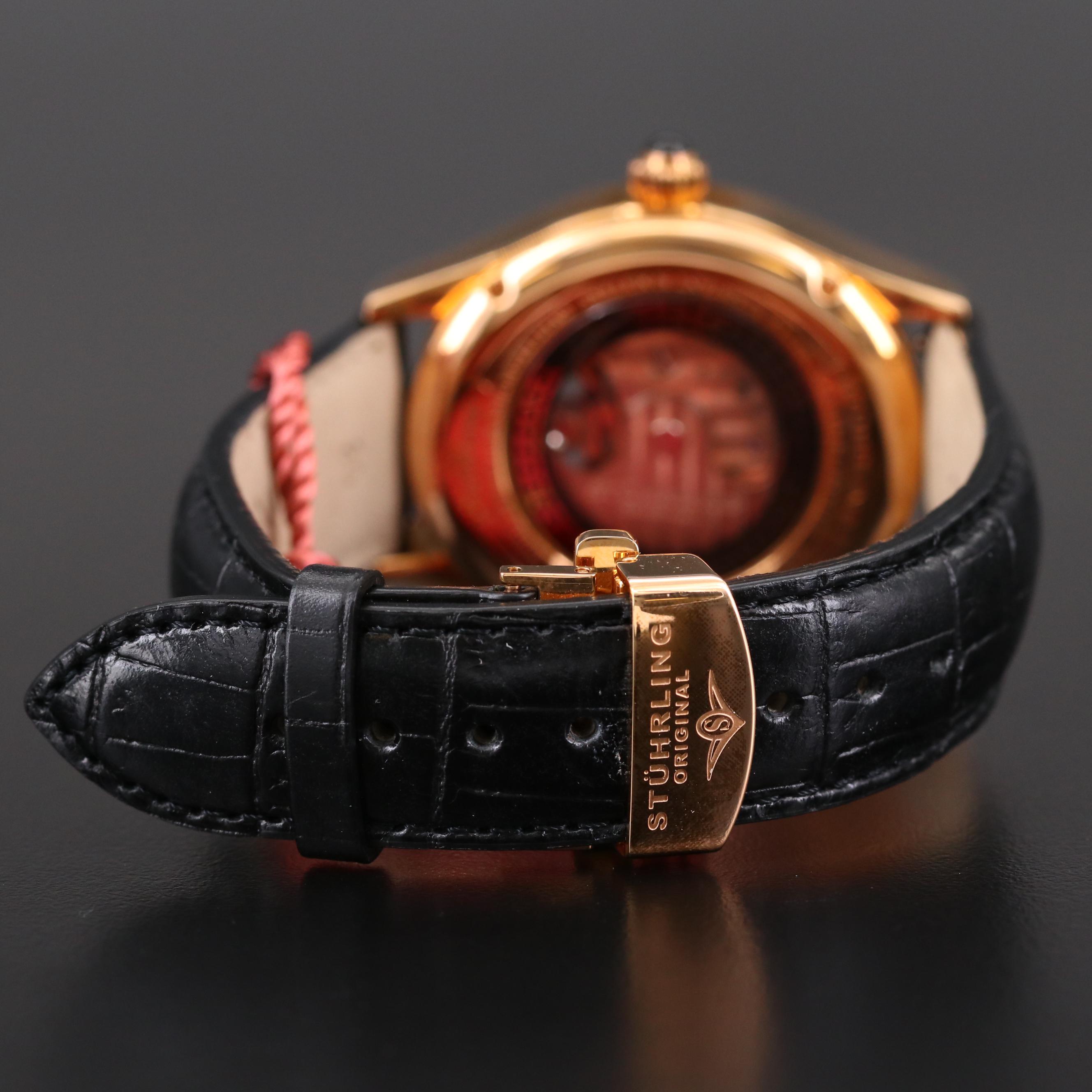 Stührling Adamas Automatic Regulator Rose Gold Tone Watch