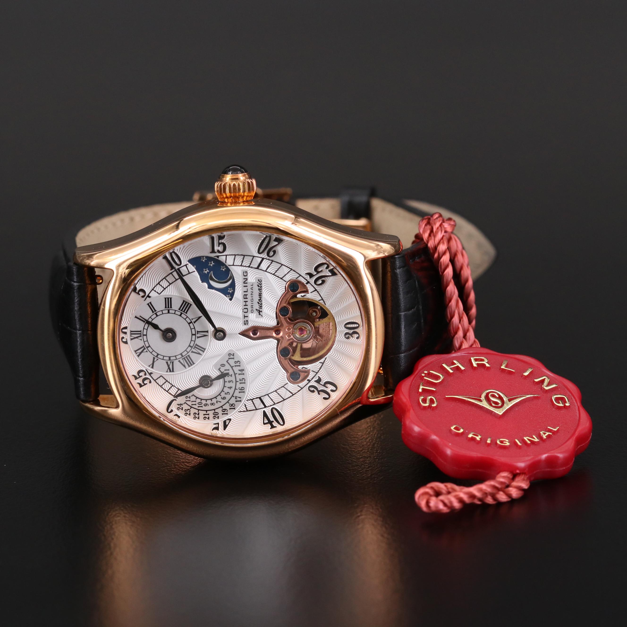 Stührling Adamas Automatic Regulator Rose Gold Tone Watch