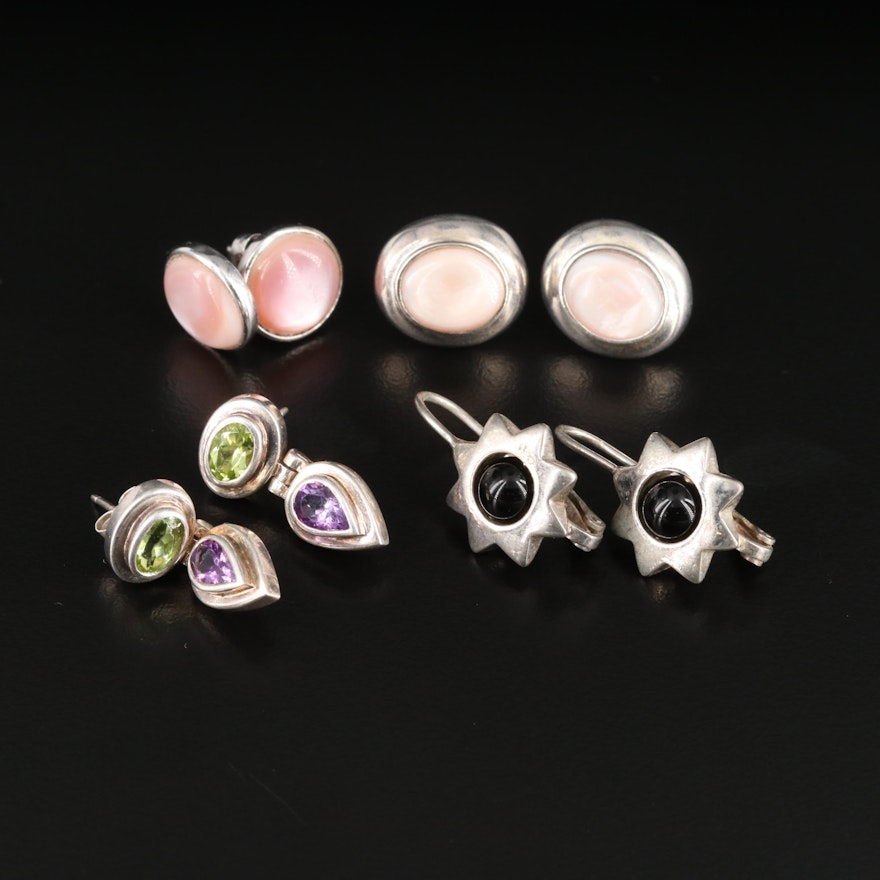 Assorted Sterling Silver Peridot, Amethyst and Mother of Pearl Earrings