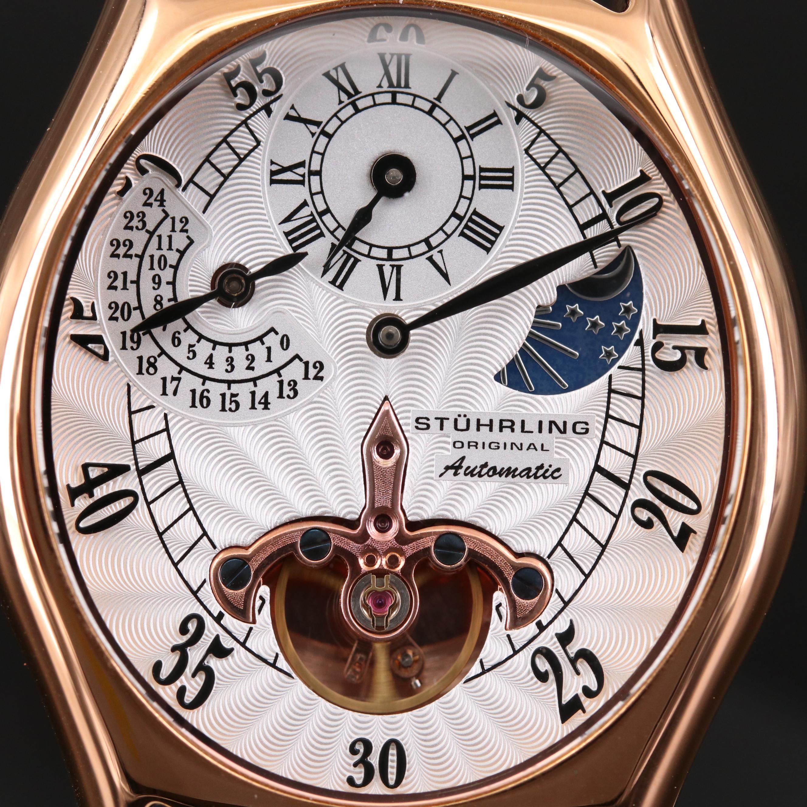 Stuhrling Adamas Automatic Regulator Rose Gold Tone Watch