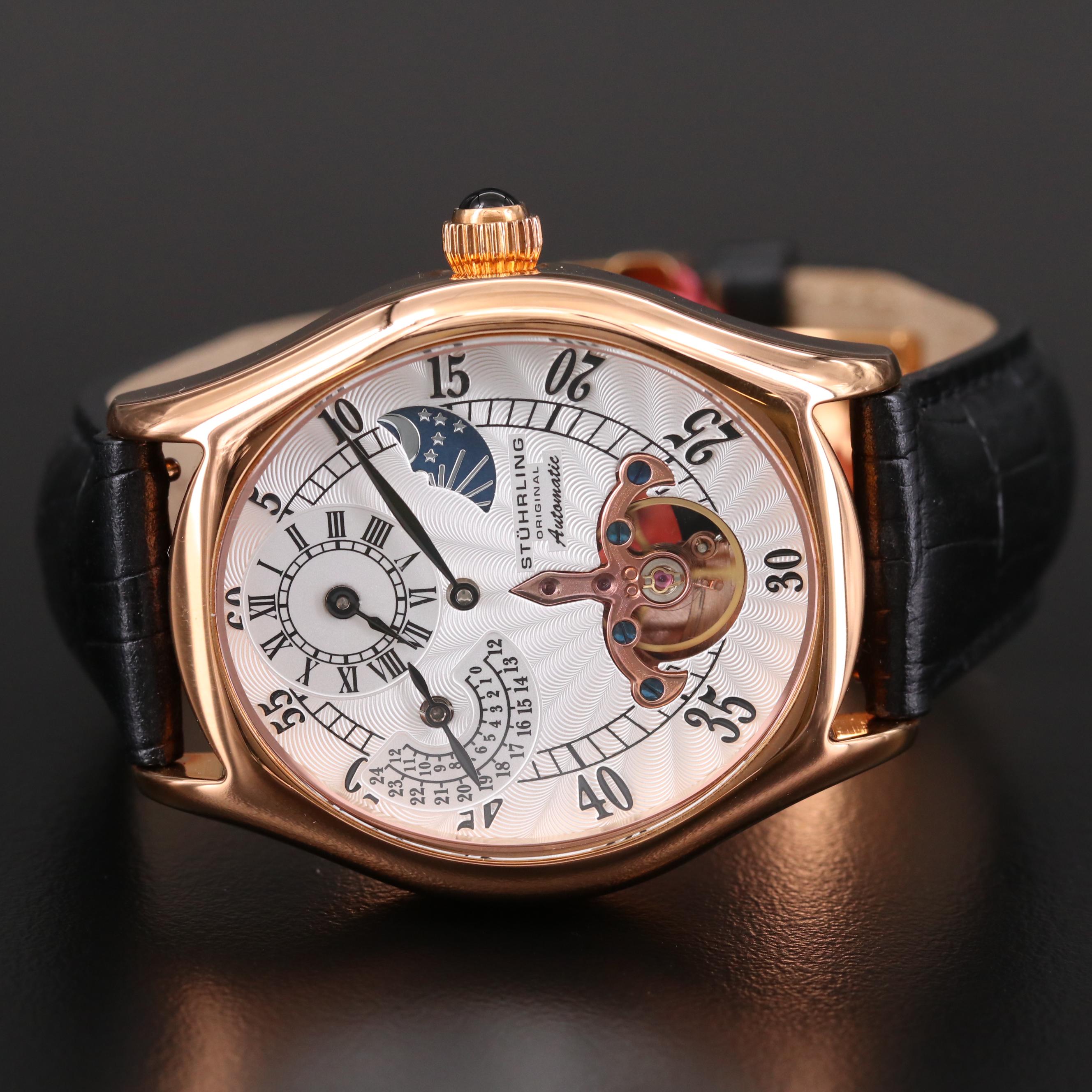 Stuhrling Adamas Automatic Regulator Rose Gold Tone Watch