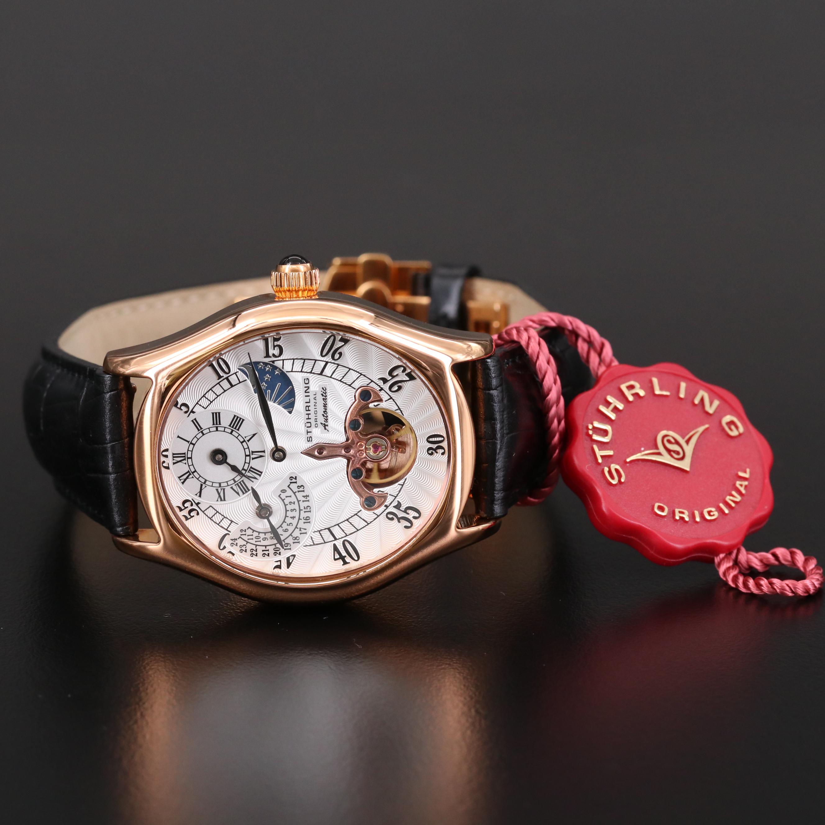 Stuhrling Adamas Automatic Regulator Rose Gold Tone Watch