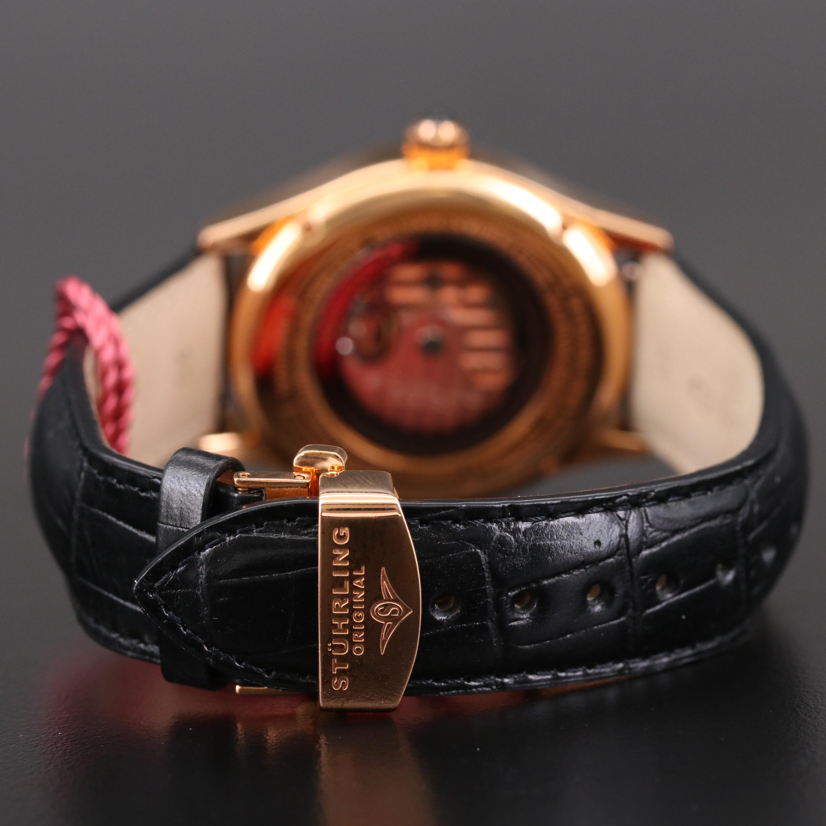 Stuhrling Adamas Automatic Regulator Rose Gold Tone Watch