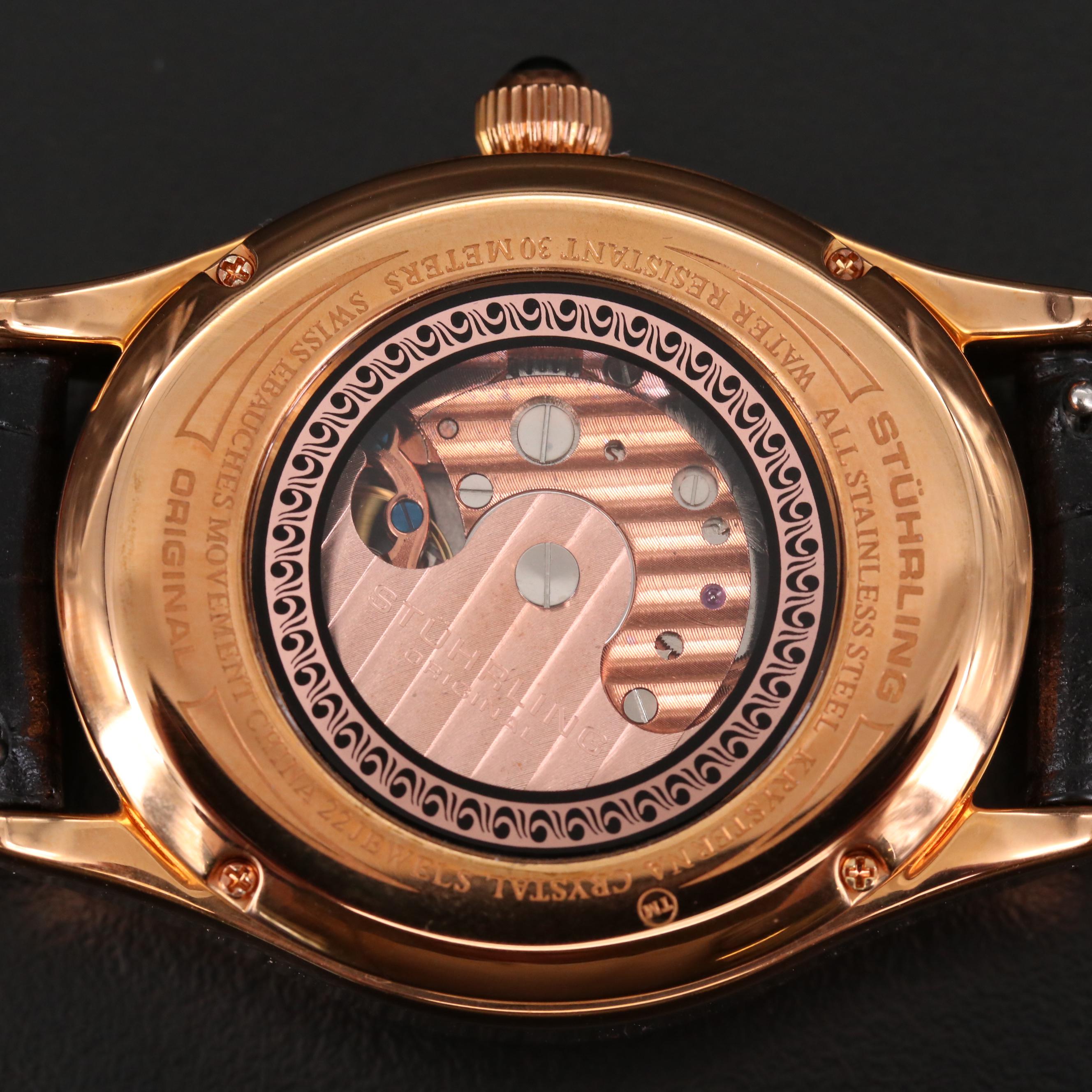 Stuhrling Adamas Automatic Regulator Rose Gold Tone Watch