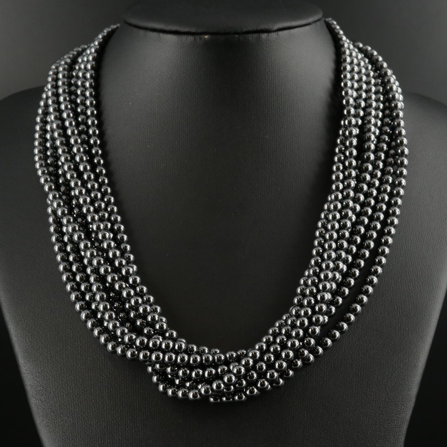 Tiffany & Co. Hematite Torsade Necklace with Sterling Clasp and Folder