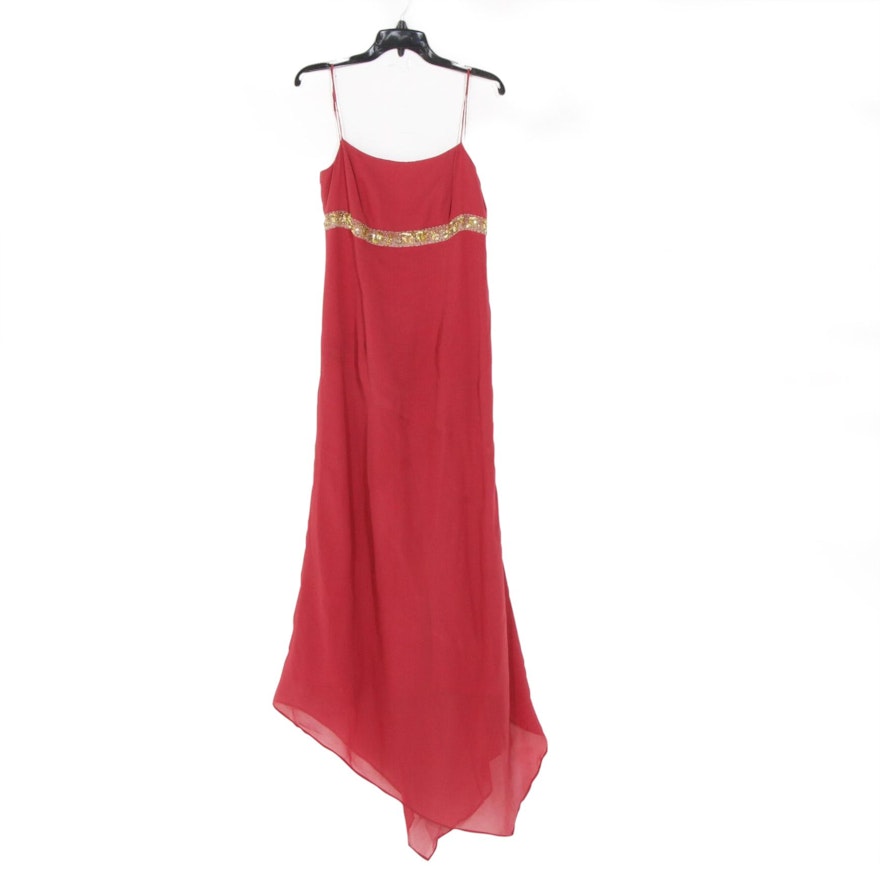 Gianfranco Ferre Studio Sequined and Beaded Red Silk Sleeveless Evening Dress