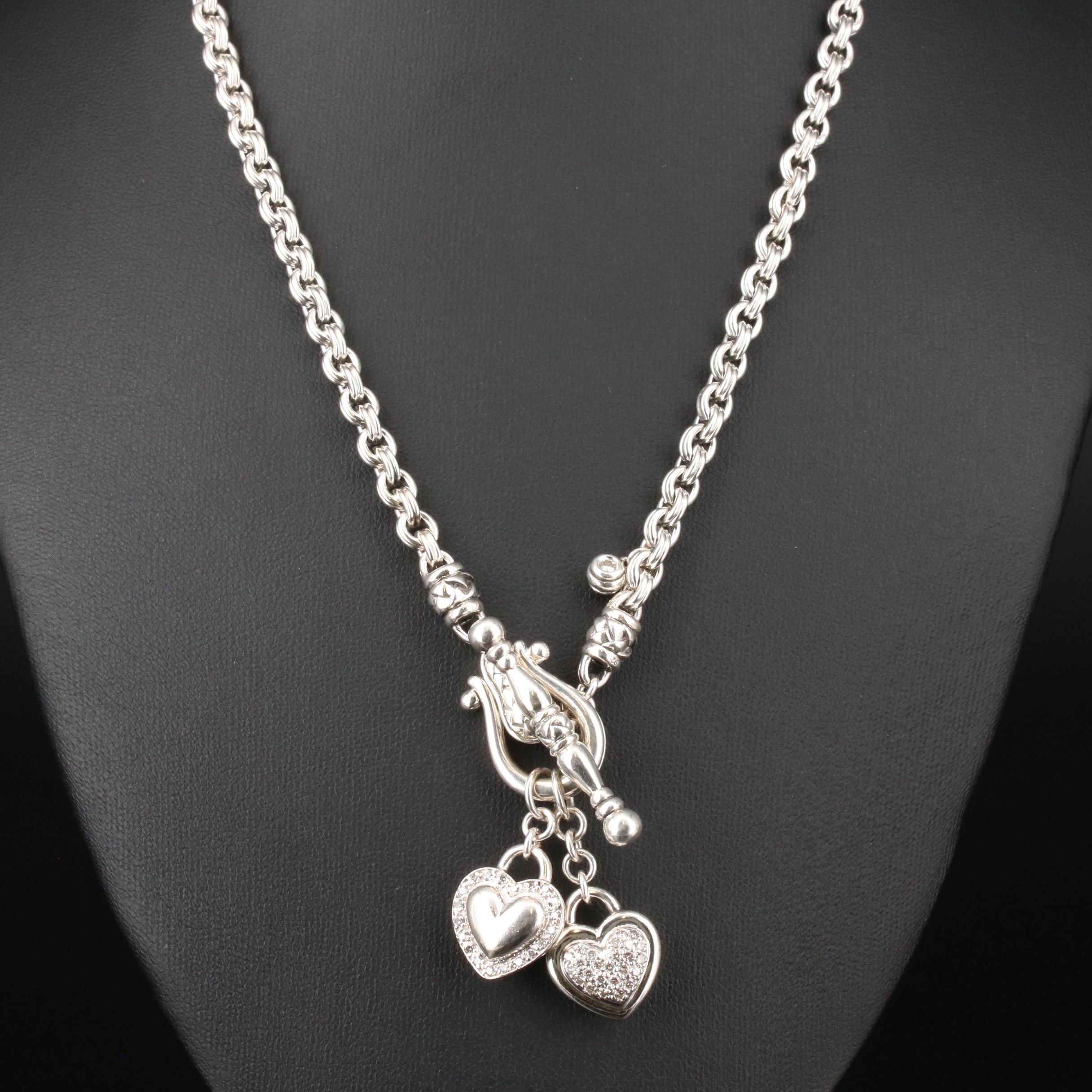 Scott Kay Sterling Silver Diamond Heart Charm Necklace