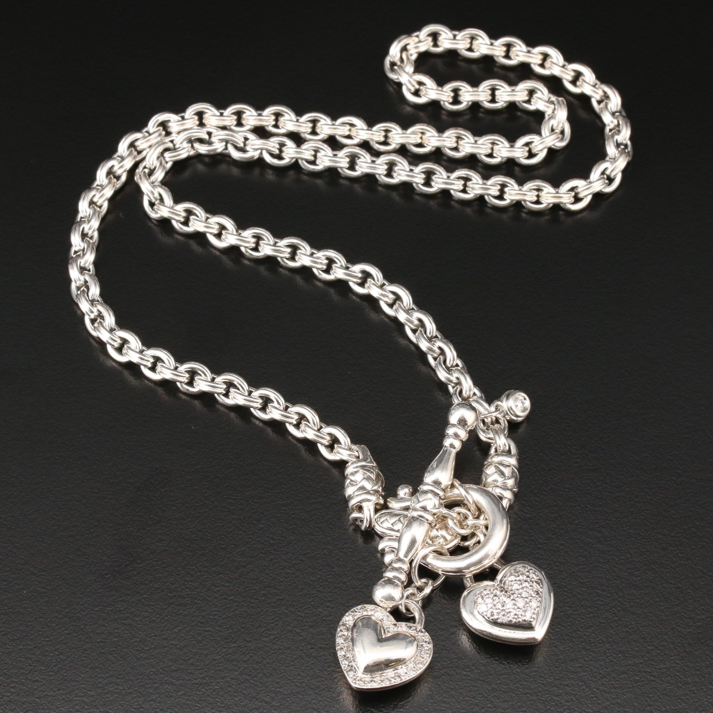 Scott Kay Sterling Silver Diamond Heart Charm Necklace