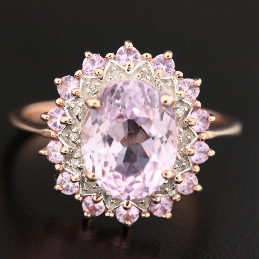 10K Rose Gold Kunzite and Diamond Ring