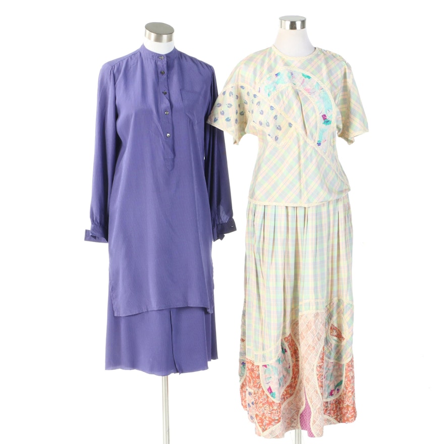 Chloé Silk Pinstriped and Koos van den Akker Silk Patchwork Two-Piece Dresses