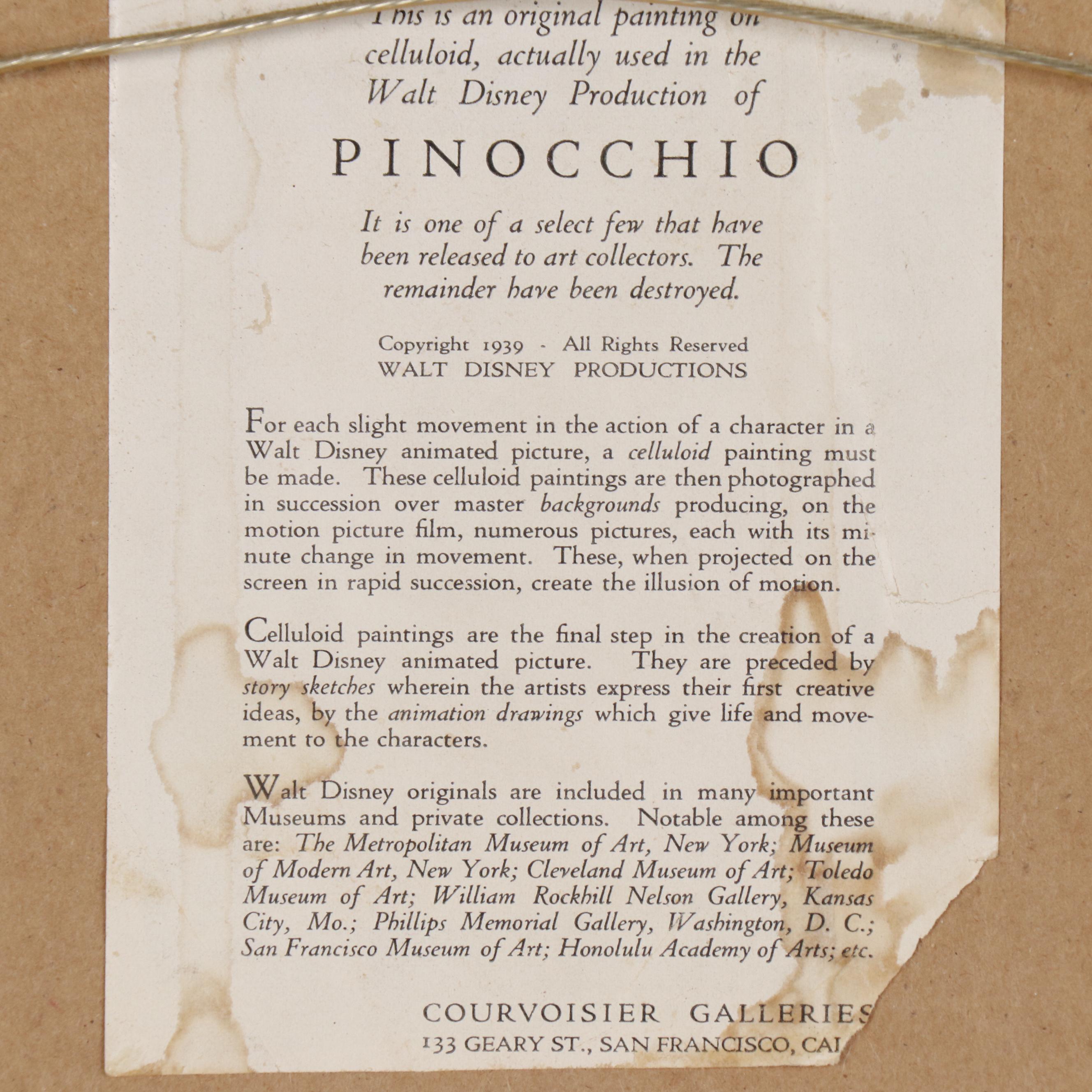 Disney "Pinocchio" Courvoisier Production Cel Setup "I'll Teach You"