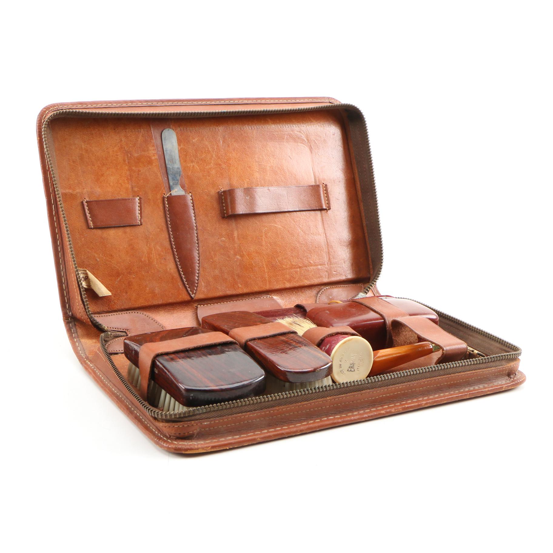 Gentlemen's Leather Travel Kit with Accessories