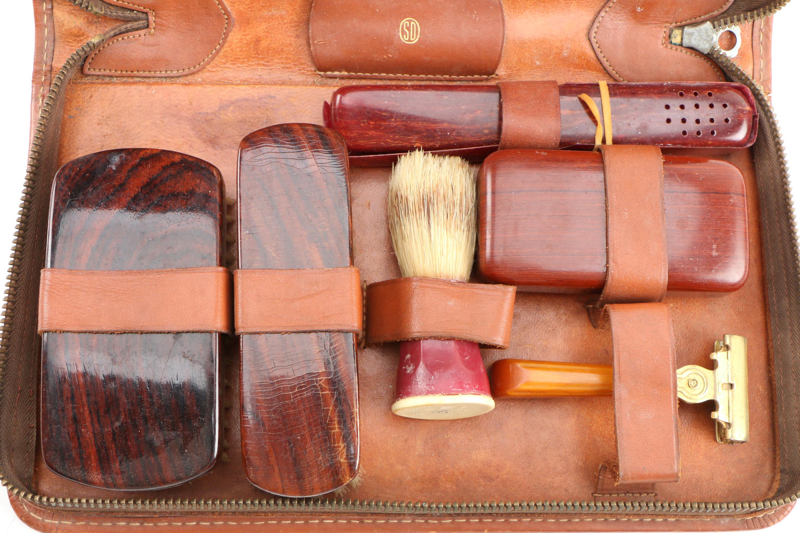 Gentlemen's Leather Travel Kit with Accessories