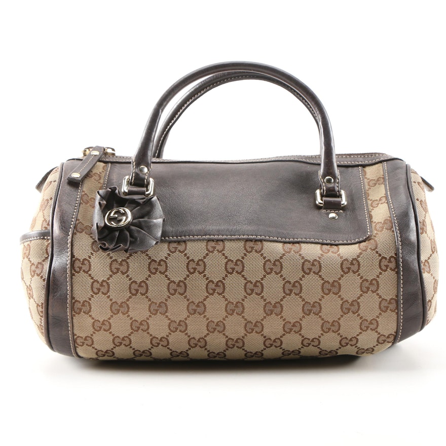 Gucci GG Canvas and Leather Small Trophy Tote Handbag