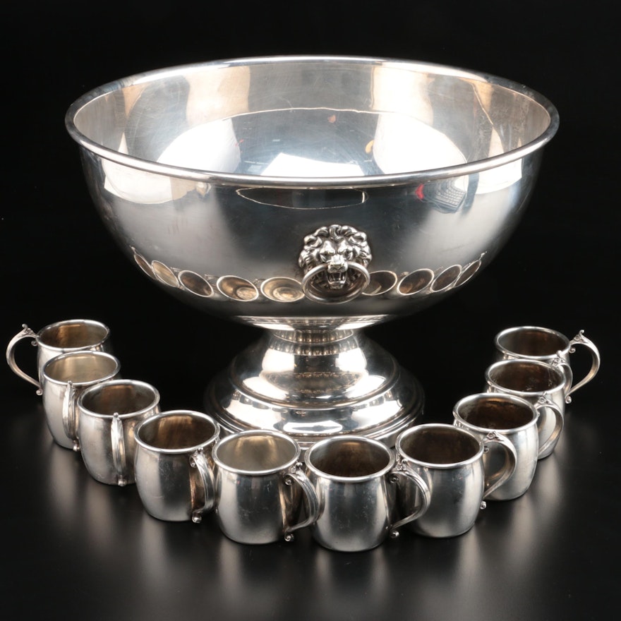 Silver Plate Punch Bowl and Cups with 1970 Personalized Engraving