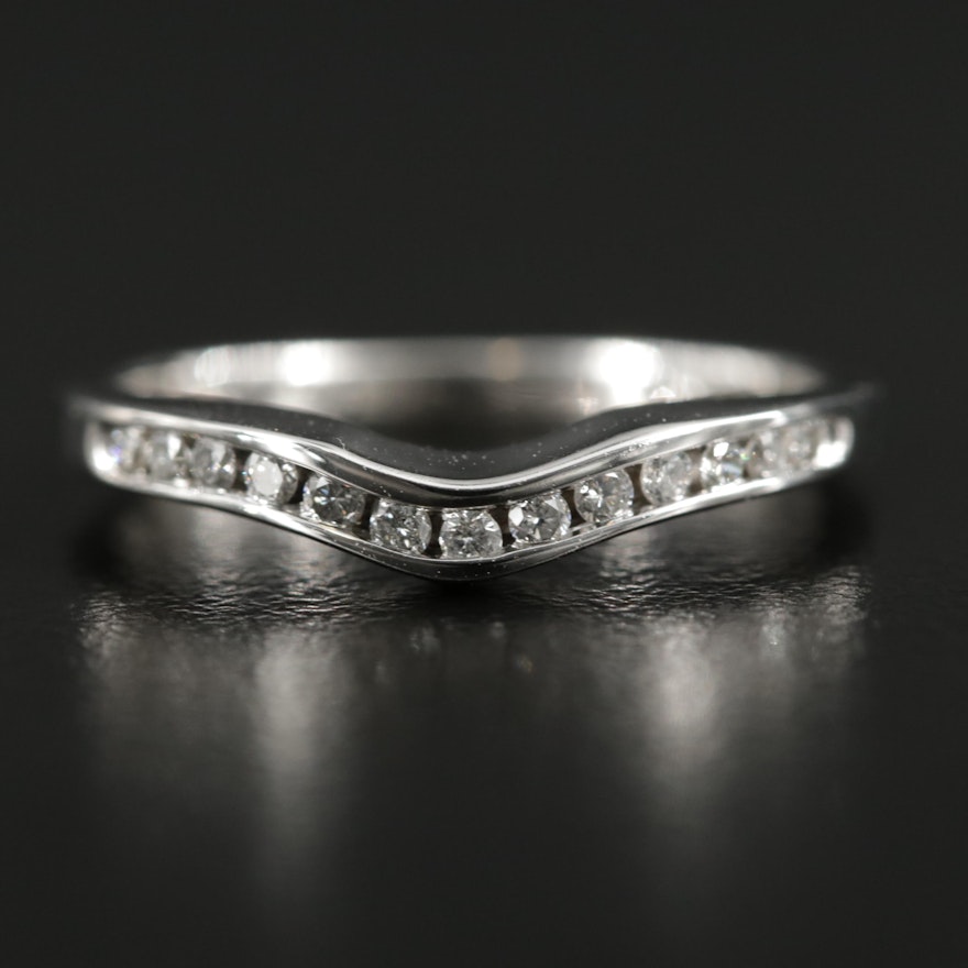 14K White Gold Diamond Contour Band