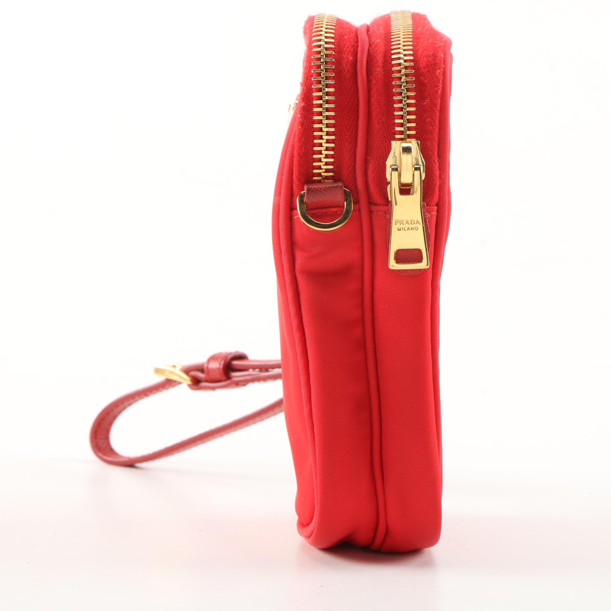 Prada Red Tessuto Nylon Convertible Crossbody Bag with Saffiano Leather Straps