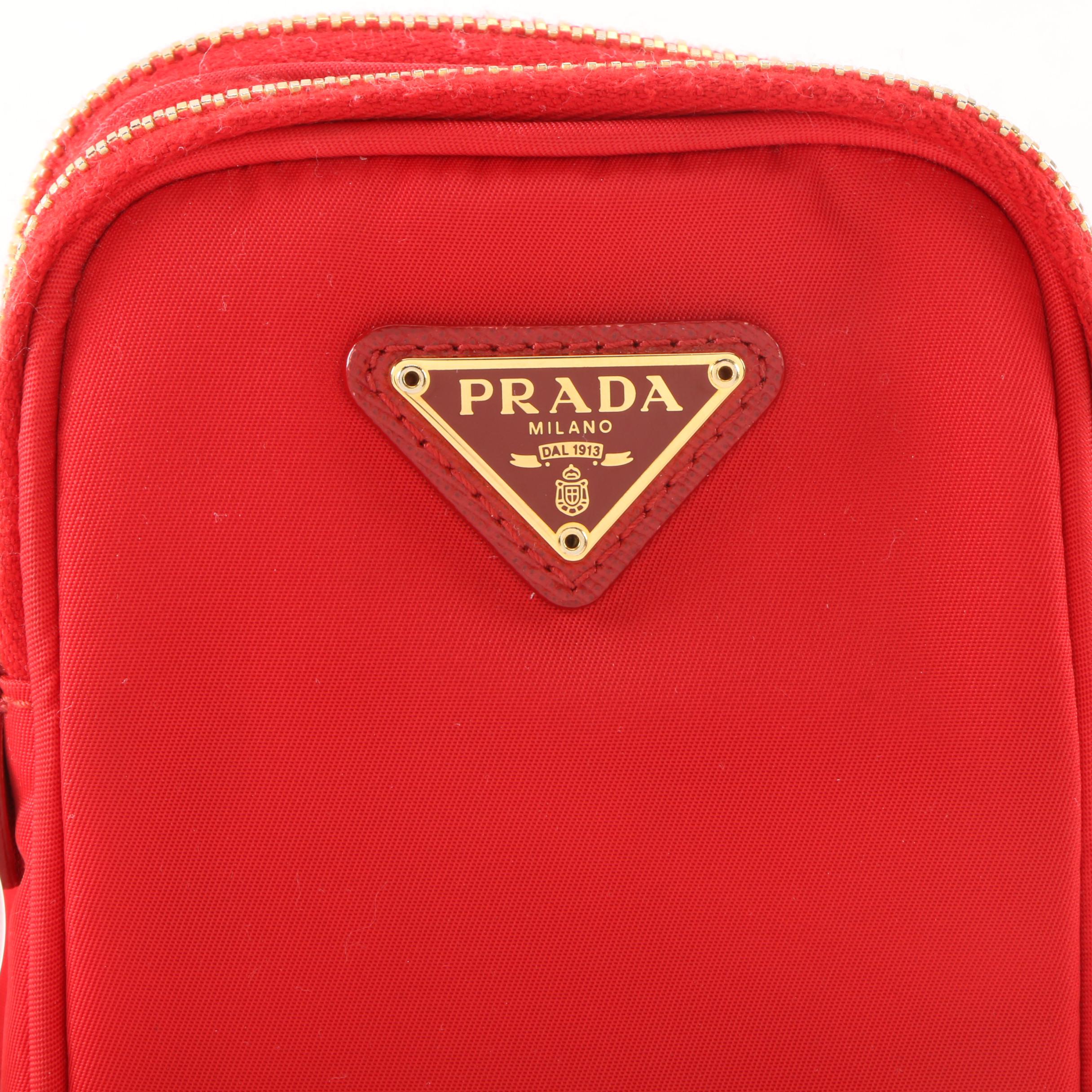 Prada Red Tessuto Nylon Convertible Crossbody Bag with Saffiano Leather Straps