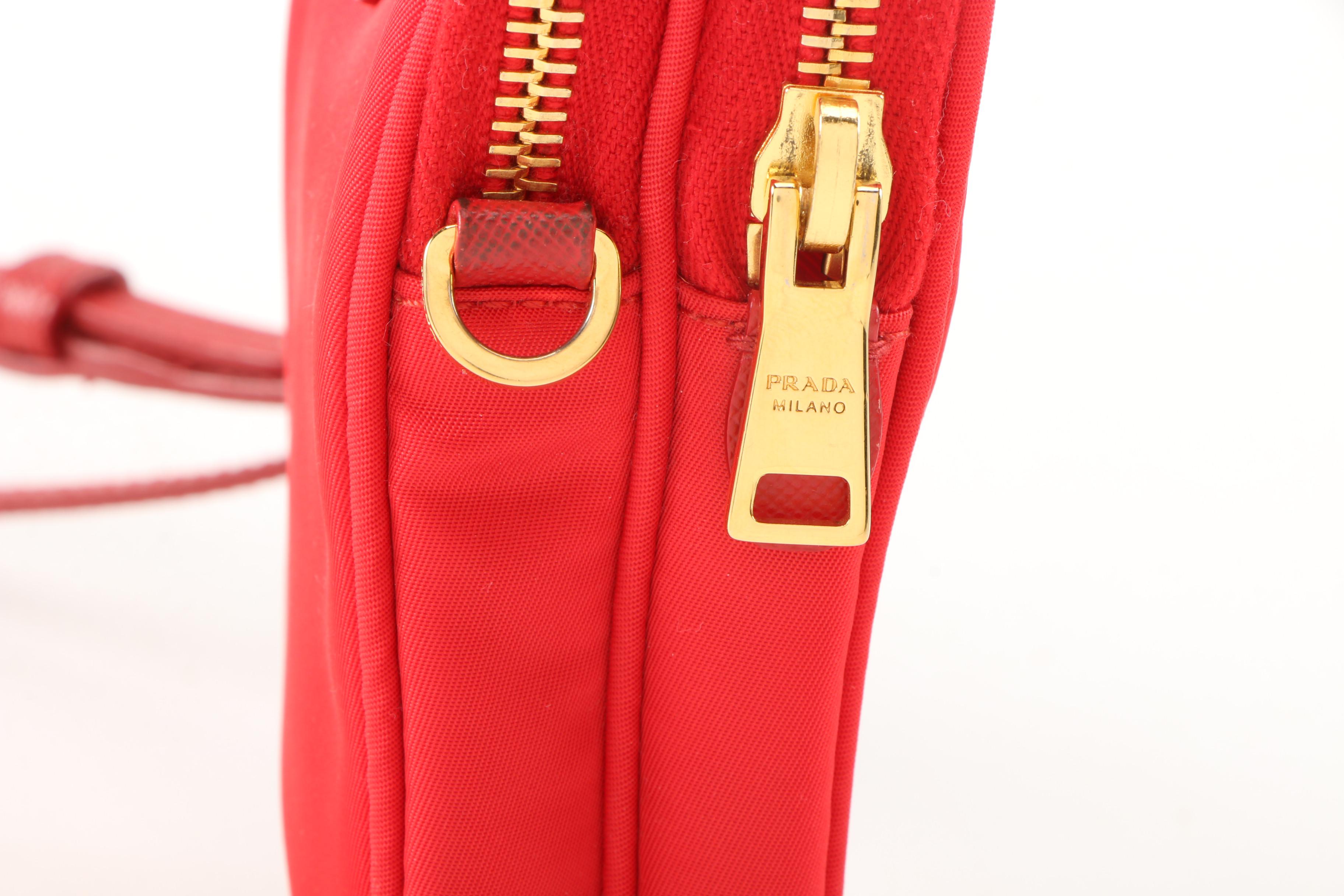 Prada Red Tessuto Nylon Convertible Crossbody Bag with Saffiano Leather Straps