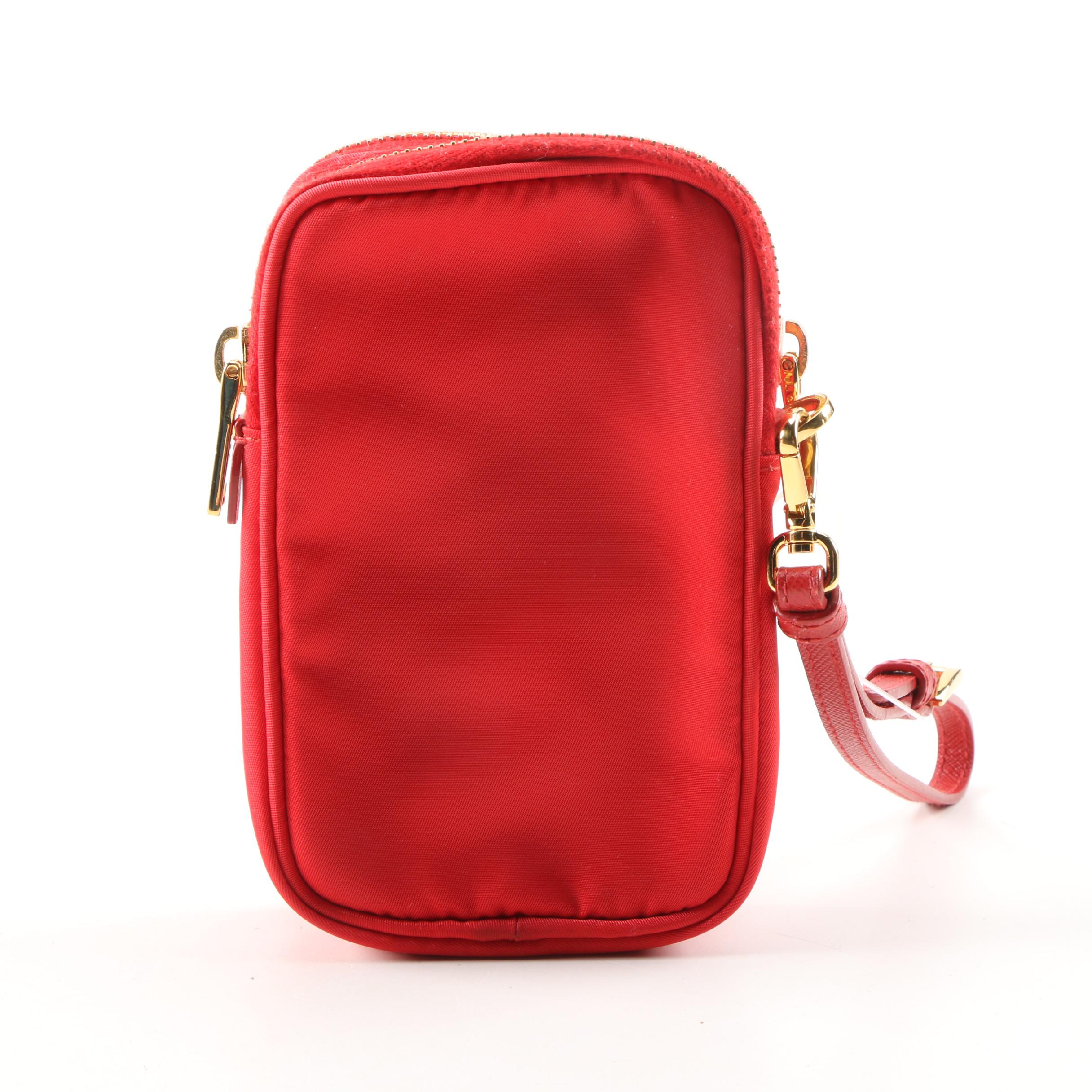 Prada Red Tessuto Nylon Convertible Crossbody Bag with Saffiano Leather Straps