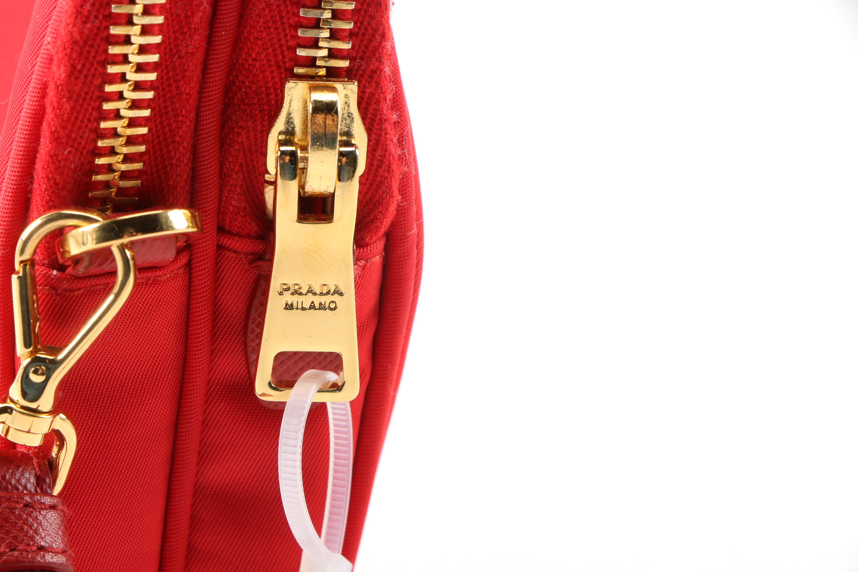 Prada Red Tessuto Nylon Convertible Crossbody Bag with Saffiano Leather Straps