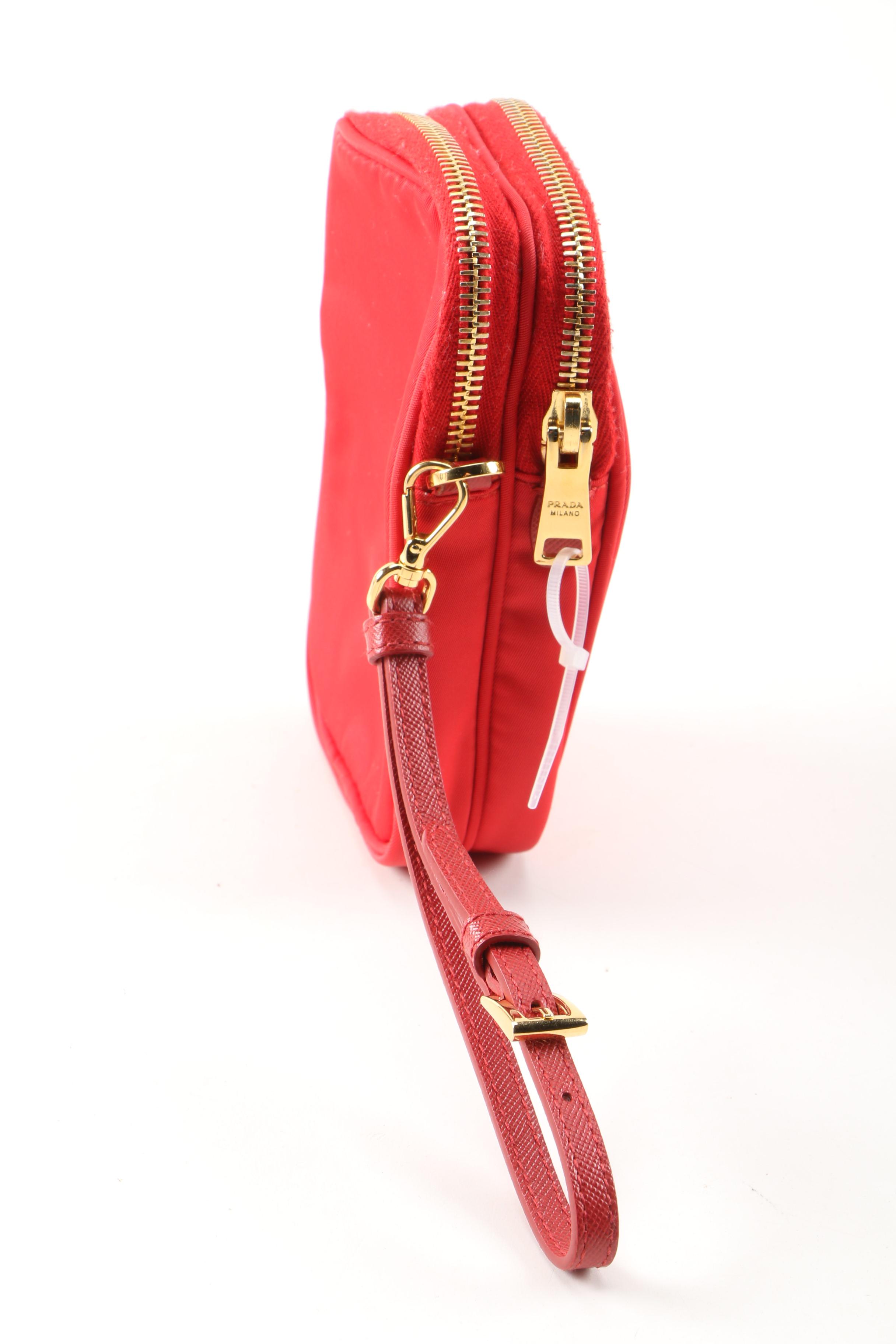 Prada Red Tessuto Nylon Convertible Crossbody Bag with Saffiano Leather Straps