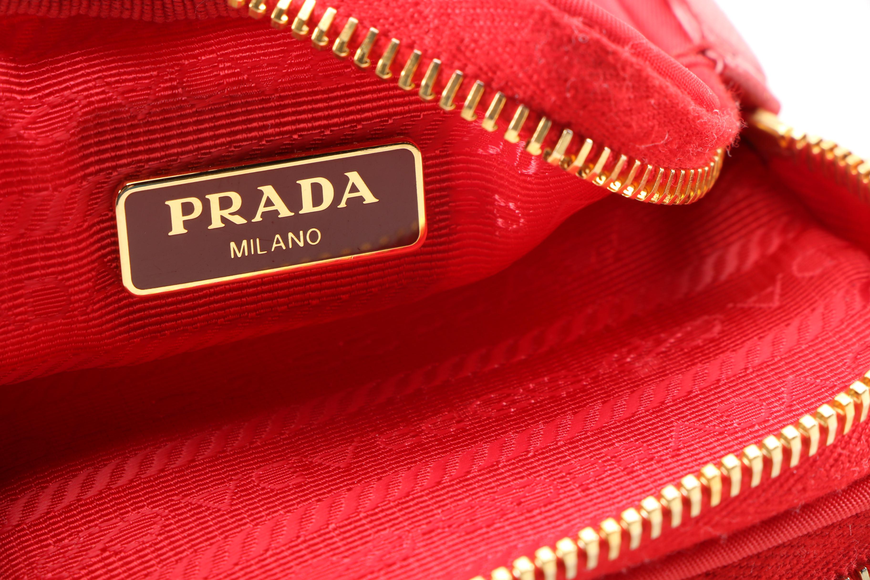 Prada Red Tessuto Nylon Convertible Crossbody Bag with Saffiano Leather Straps