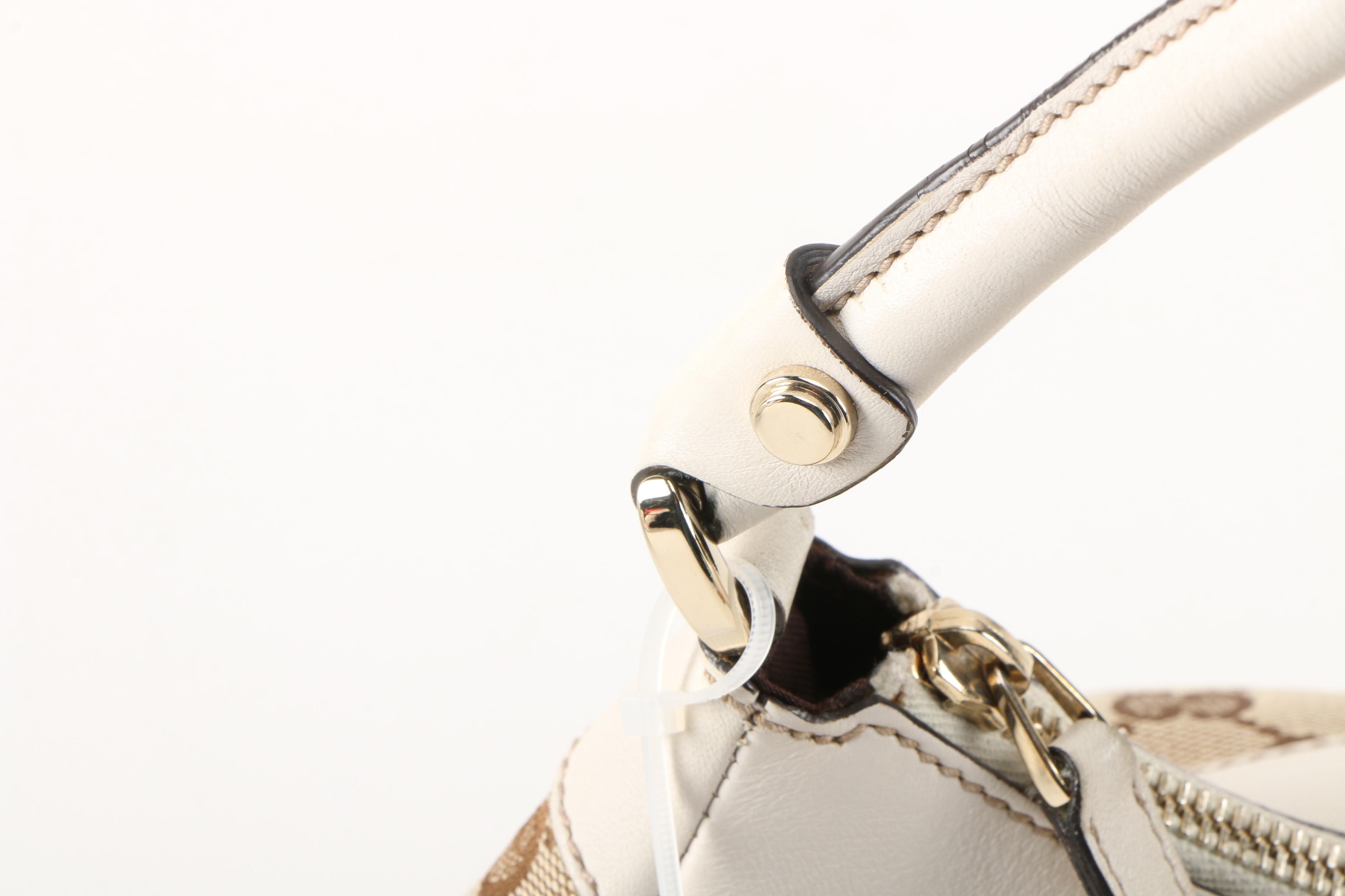 Gucci Abbey D-Ring GG Canvas and White Leather Hobo Bag