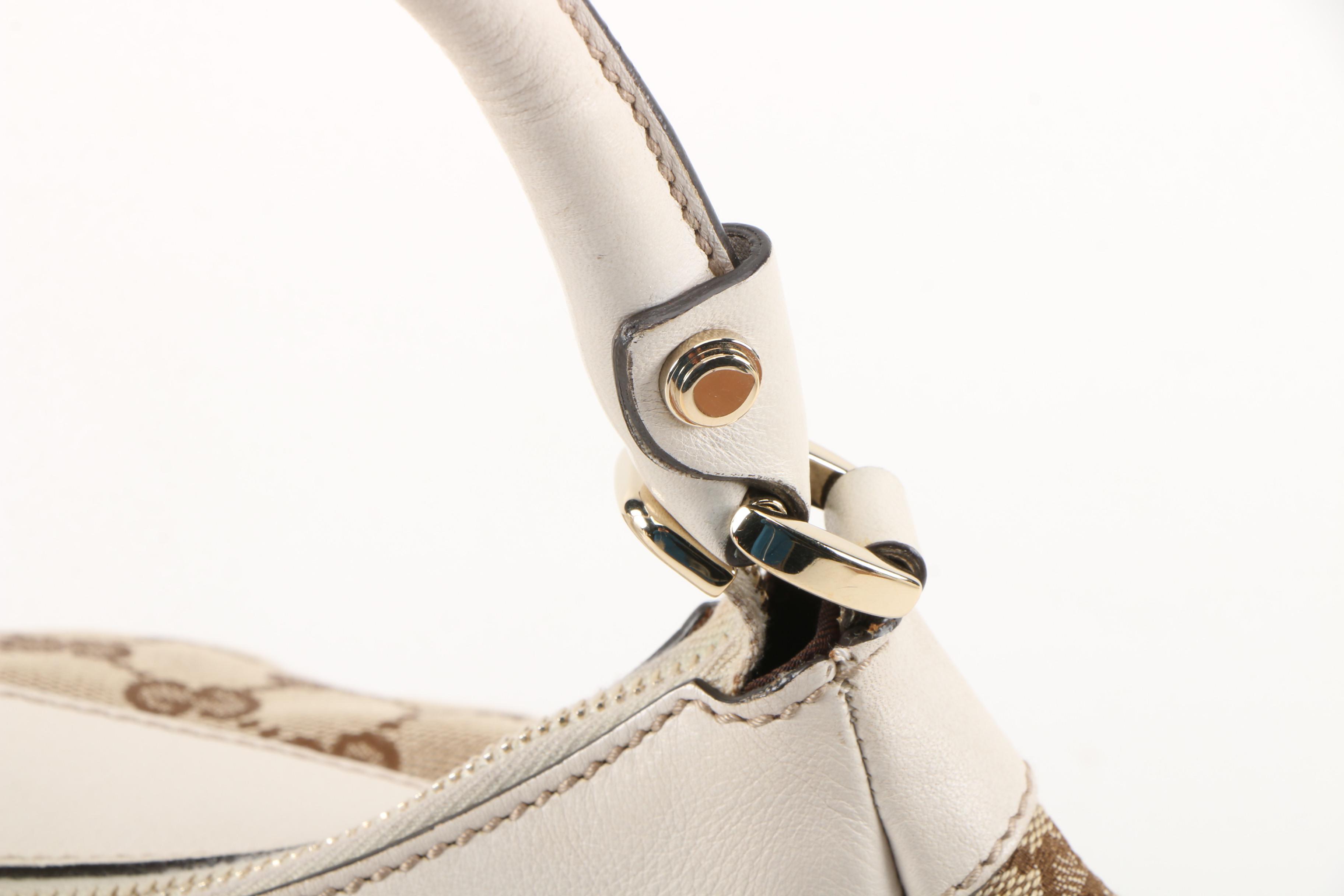 Gucci Abbey D-Ring GG Canvas and White Leather Hobo Bag