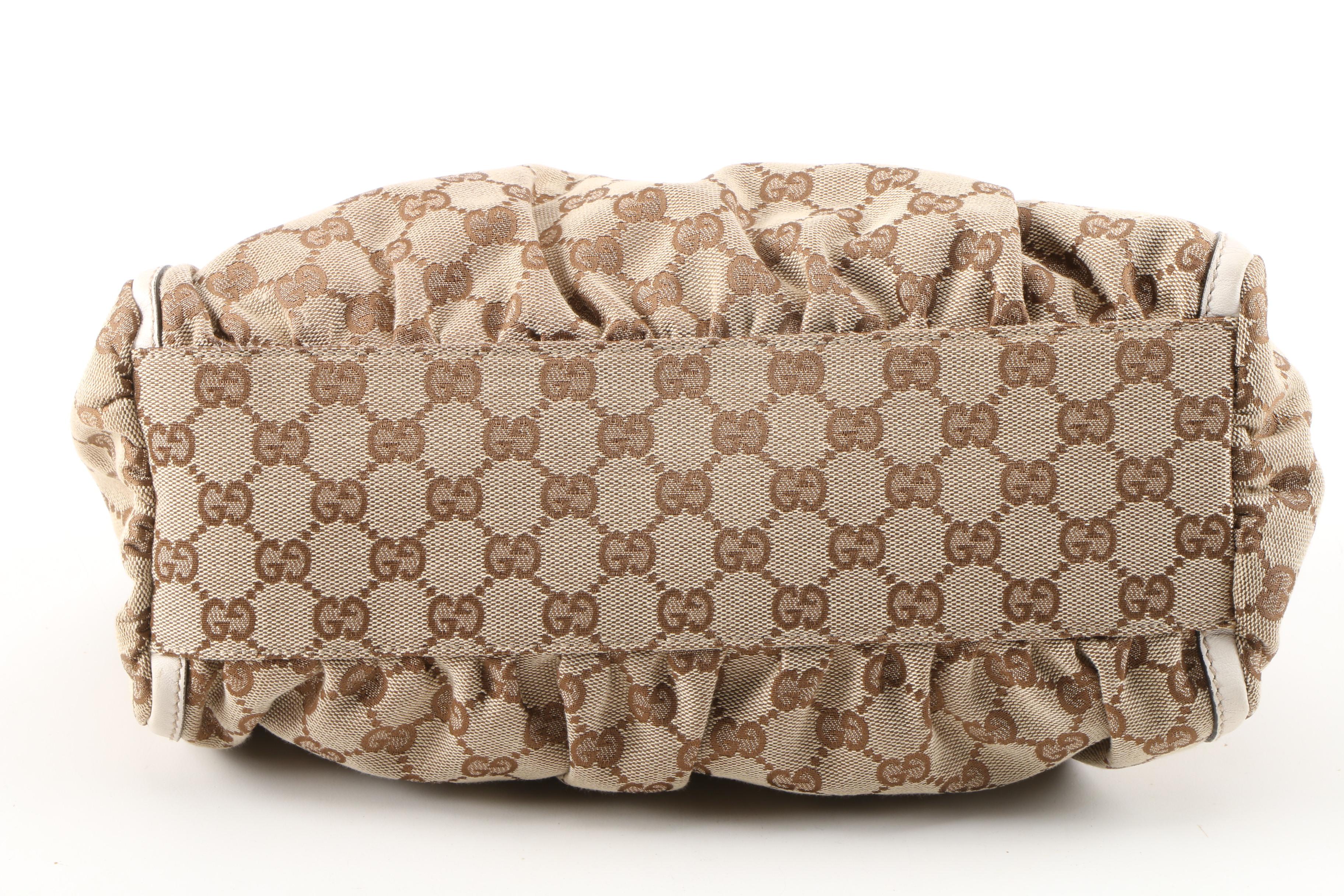 Gucci Abbey D-Ring GG Canvas and White Leather Hobo Bag