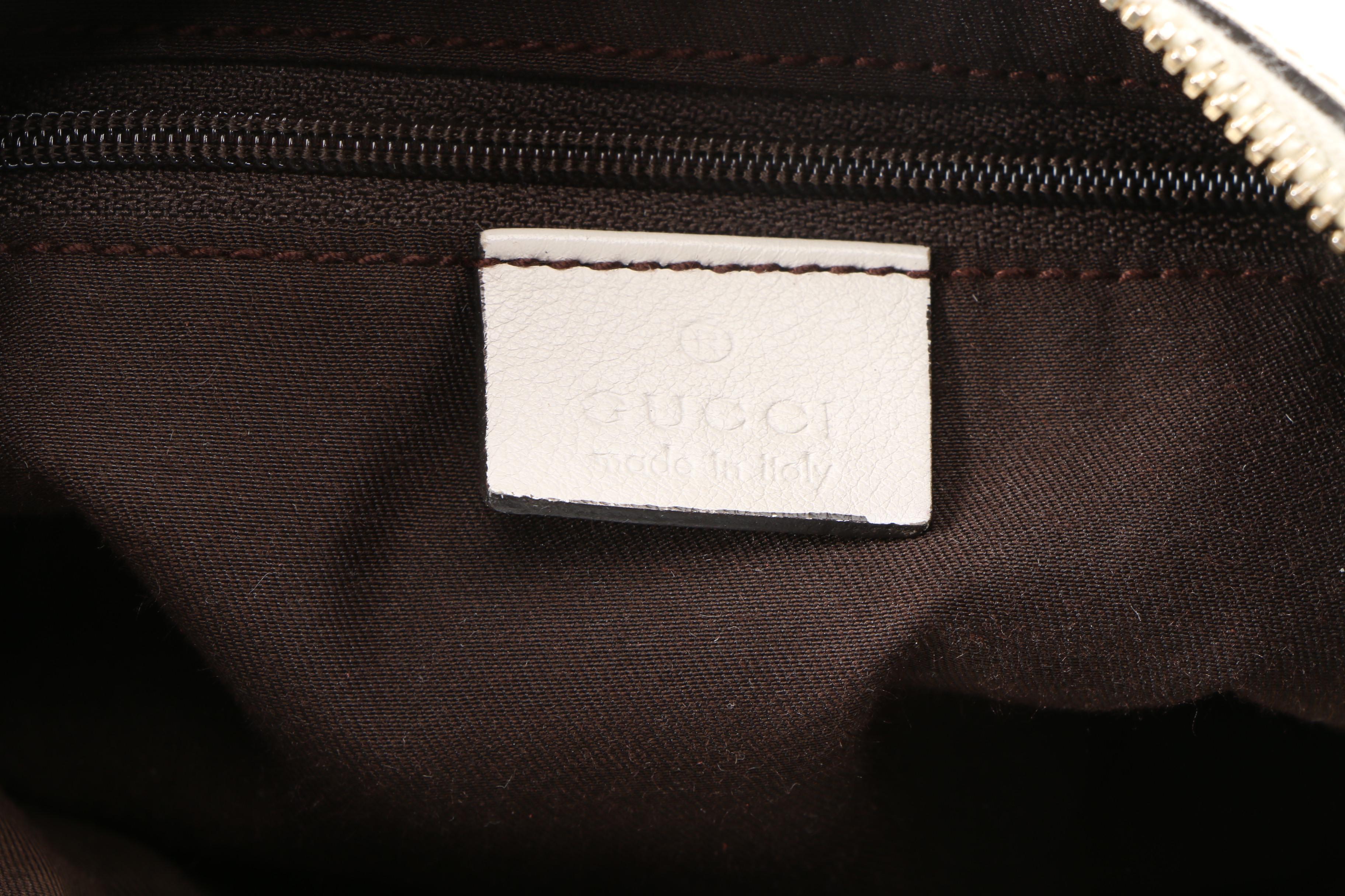 Gucci Abbey D-Ring GG Canvas and White Leather Hobo Bag