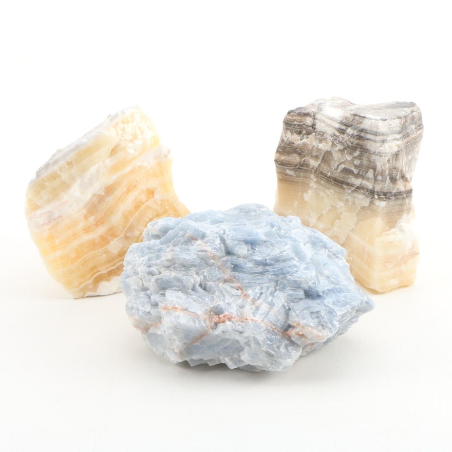 Banded and Blue Calcite Mineral Specimens