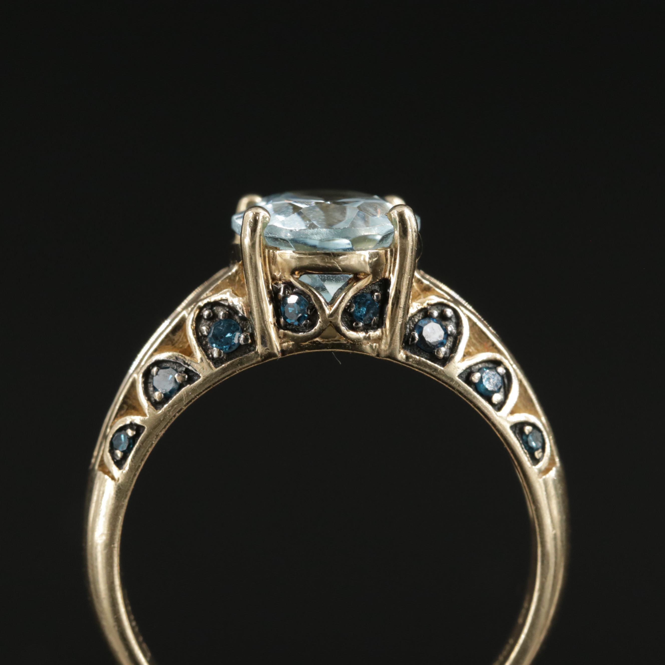 10K Yellow Gold Aquamarine, Blue Topaz and Sapphire Ring
