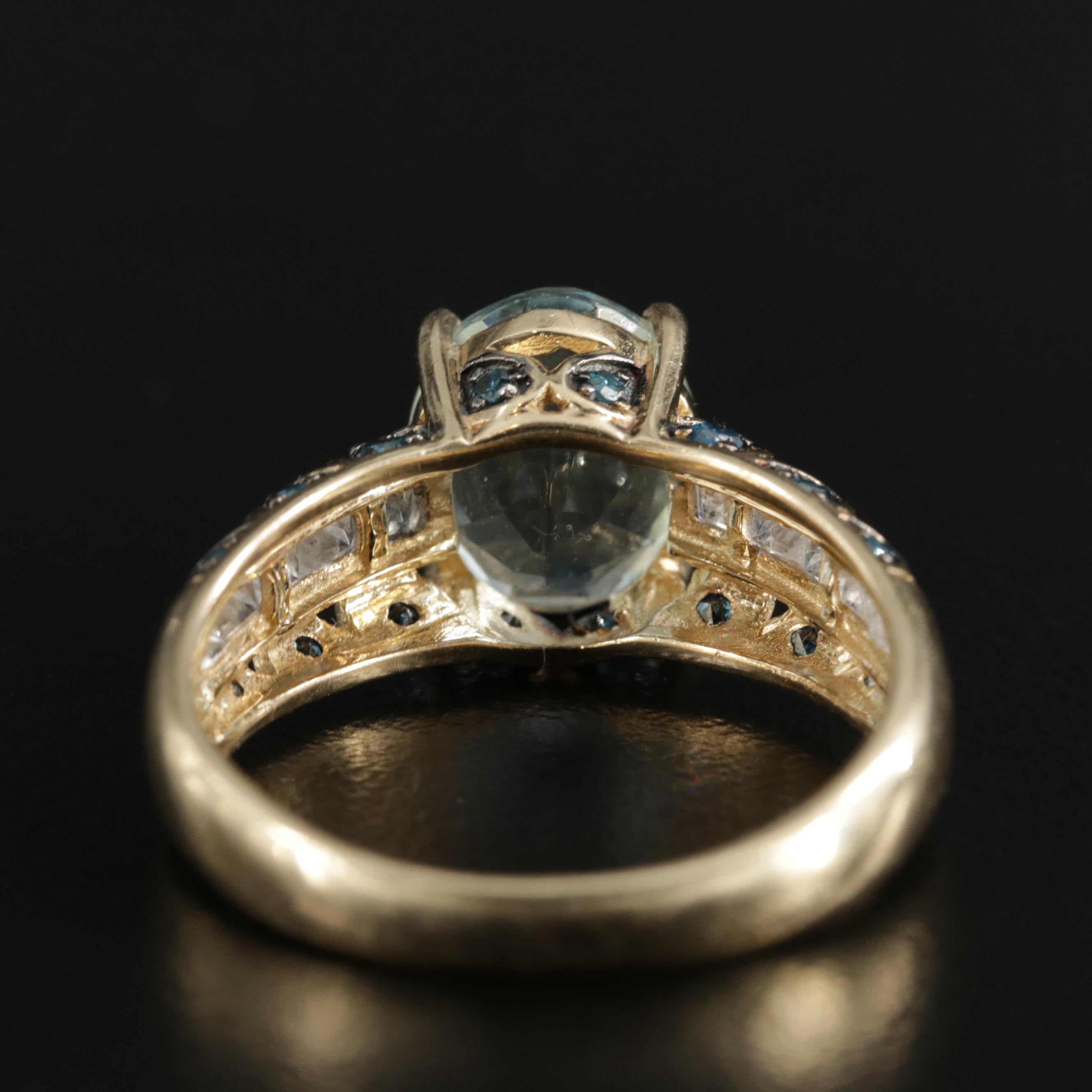 10K Yellow Gold Aquamarine, Blue Topaz and Sapphire Ring