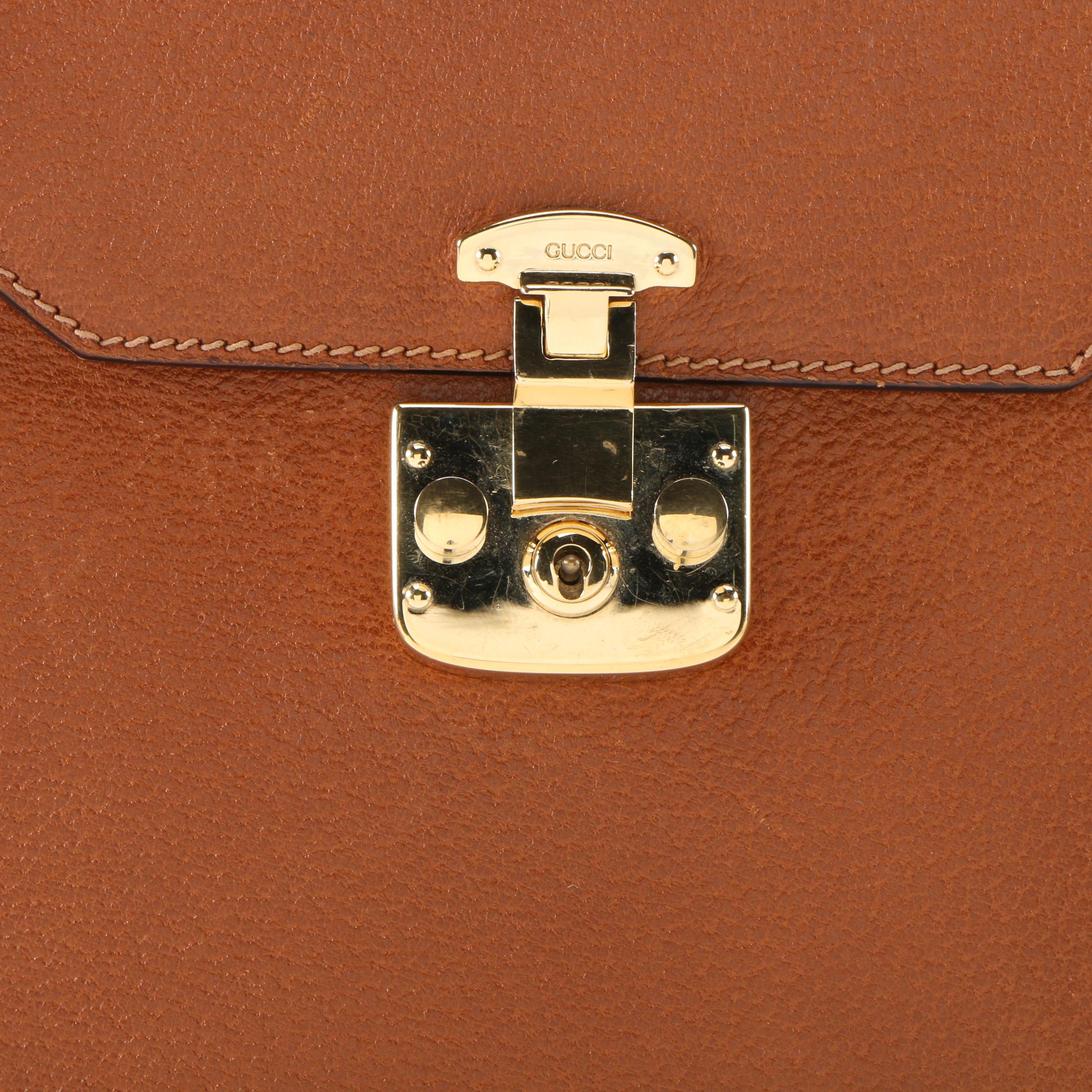 Gucci Kelly Cognac Leather Top Handle Bag with Shoulder Strap