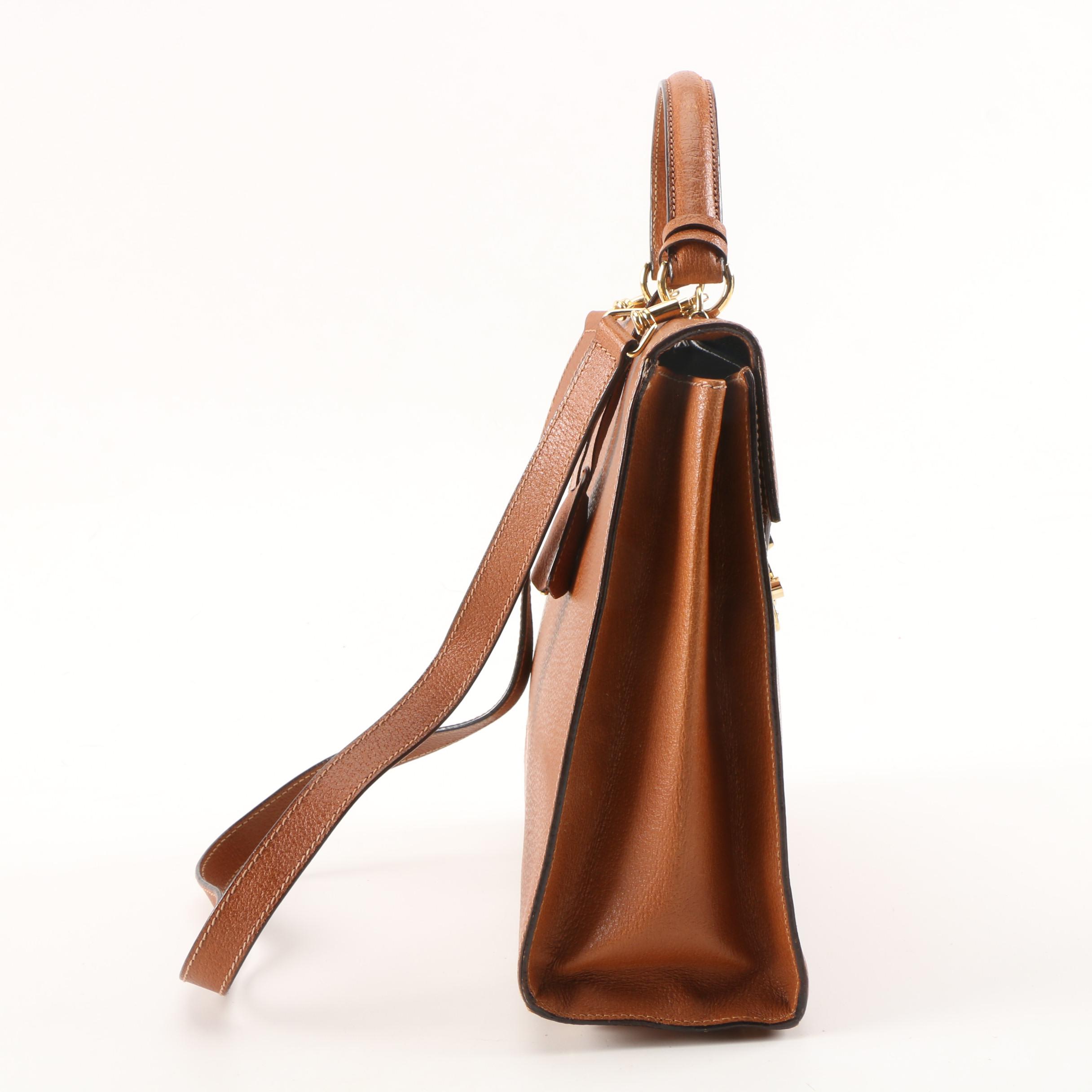 Gucci Kelly Cognac Leather Top Handle Bag with Shoulder Strap