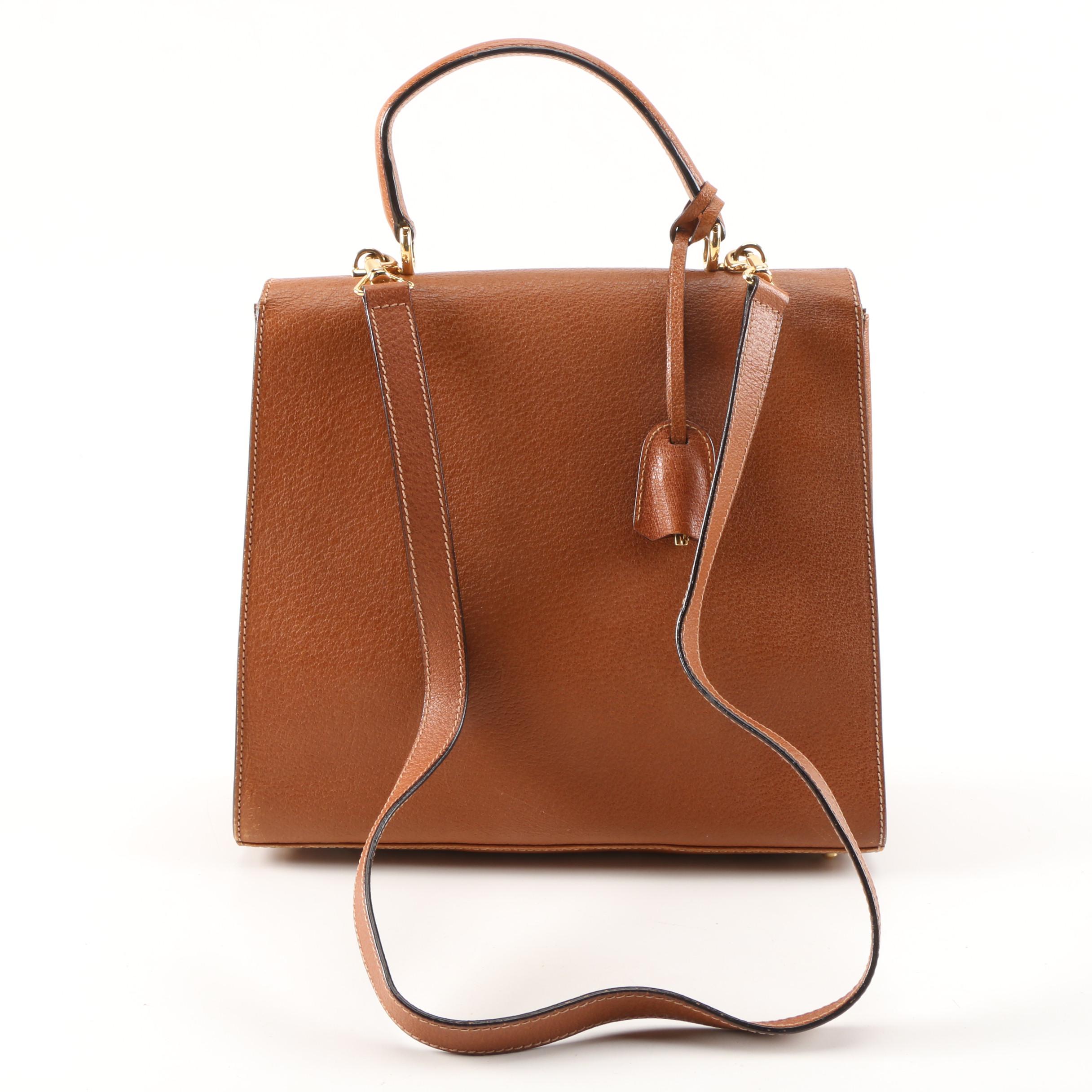 Gucci Kelly Cognac Leather Top Handle Bag with Shoulder Strap