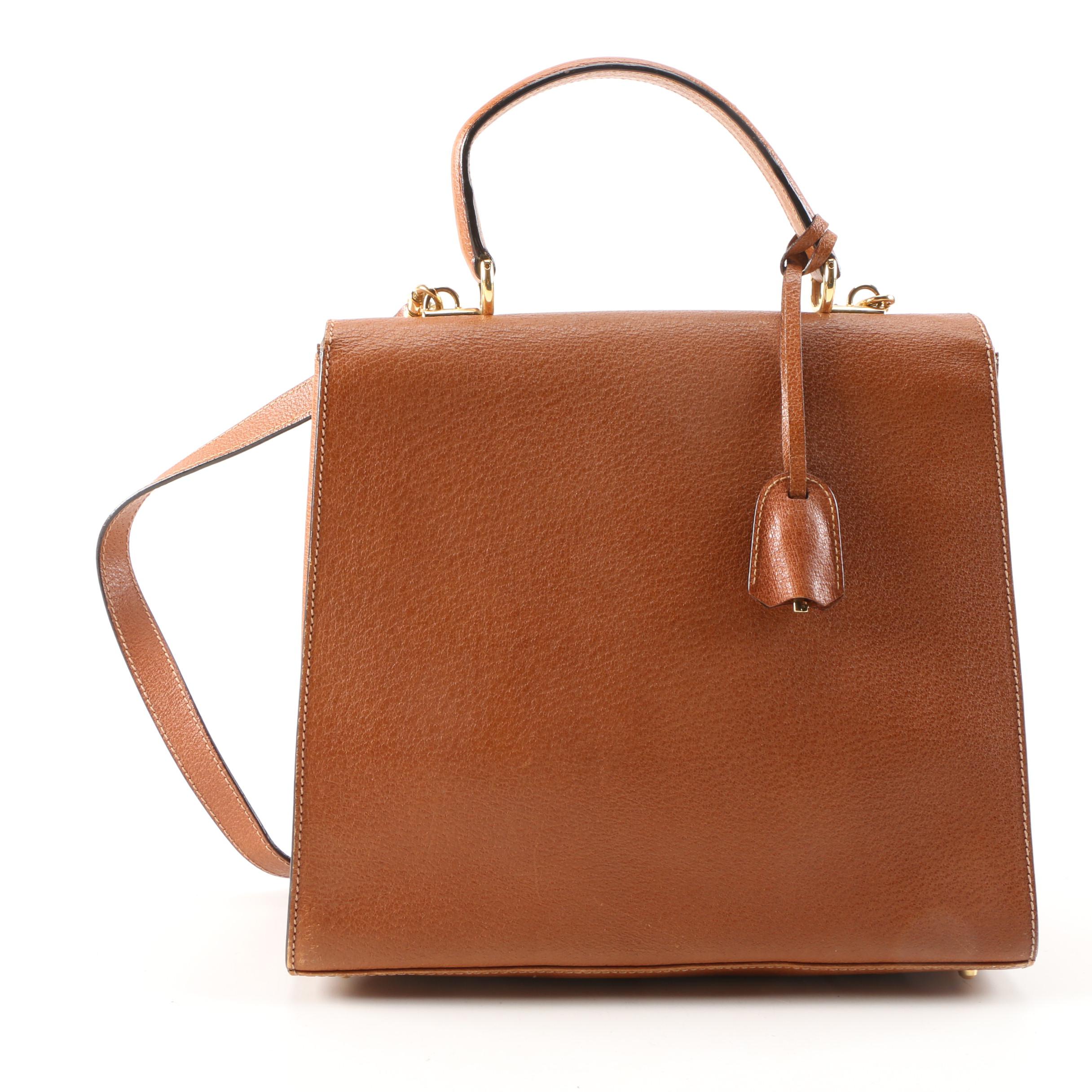 Gucci Kelly Cognac Leather Top Handle Bag with Shoulder Strap