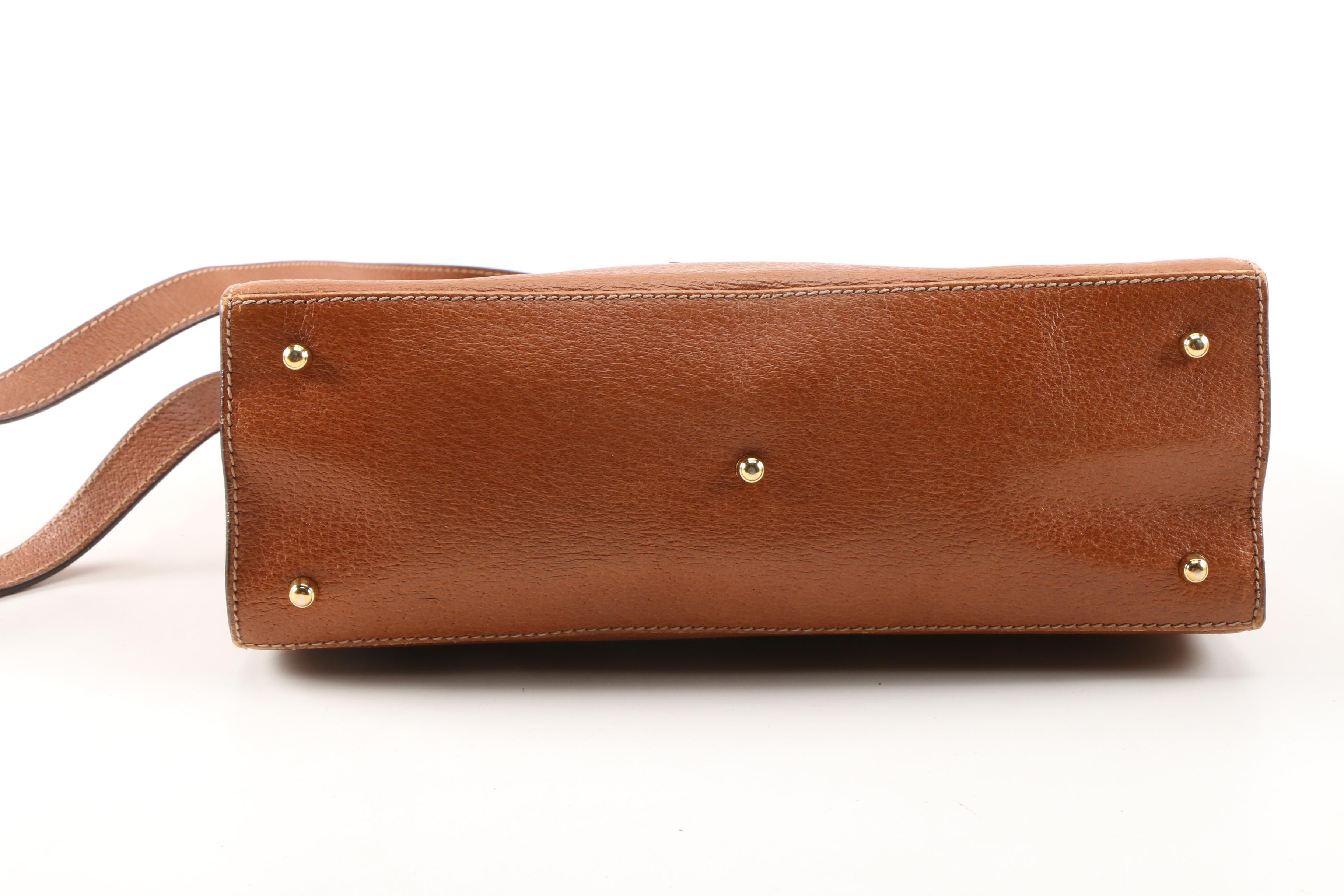 Gucci Kelly Cognac Leather Top Handle Bag with Shoulder Strap