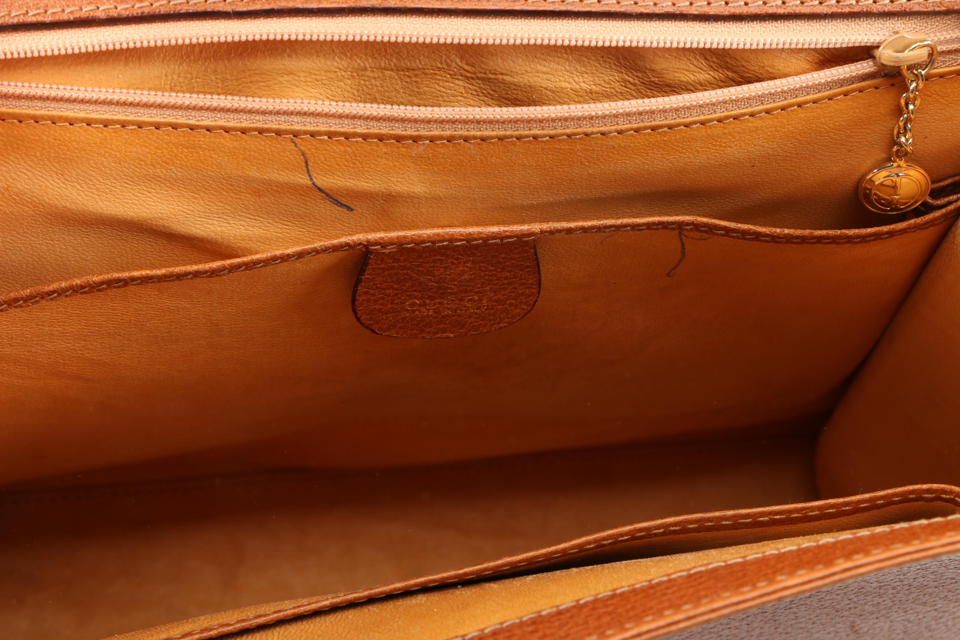 Gucci Kelly Cognac Leather Top Handle Bag with Shoulder Strap