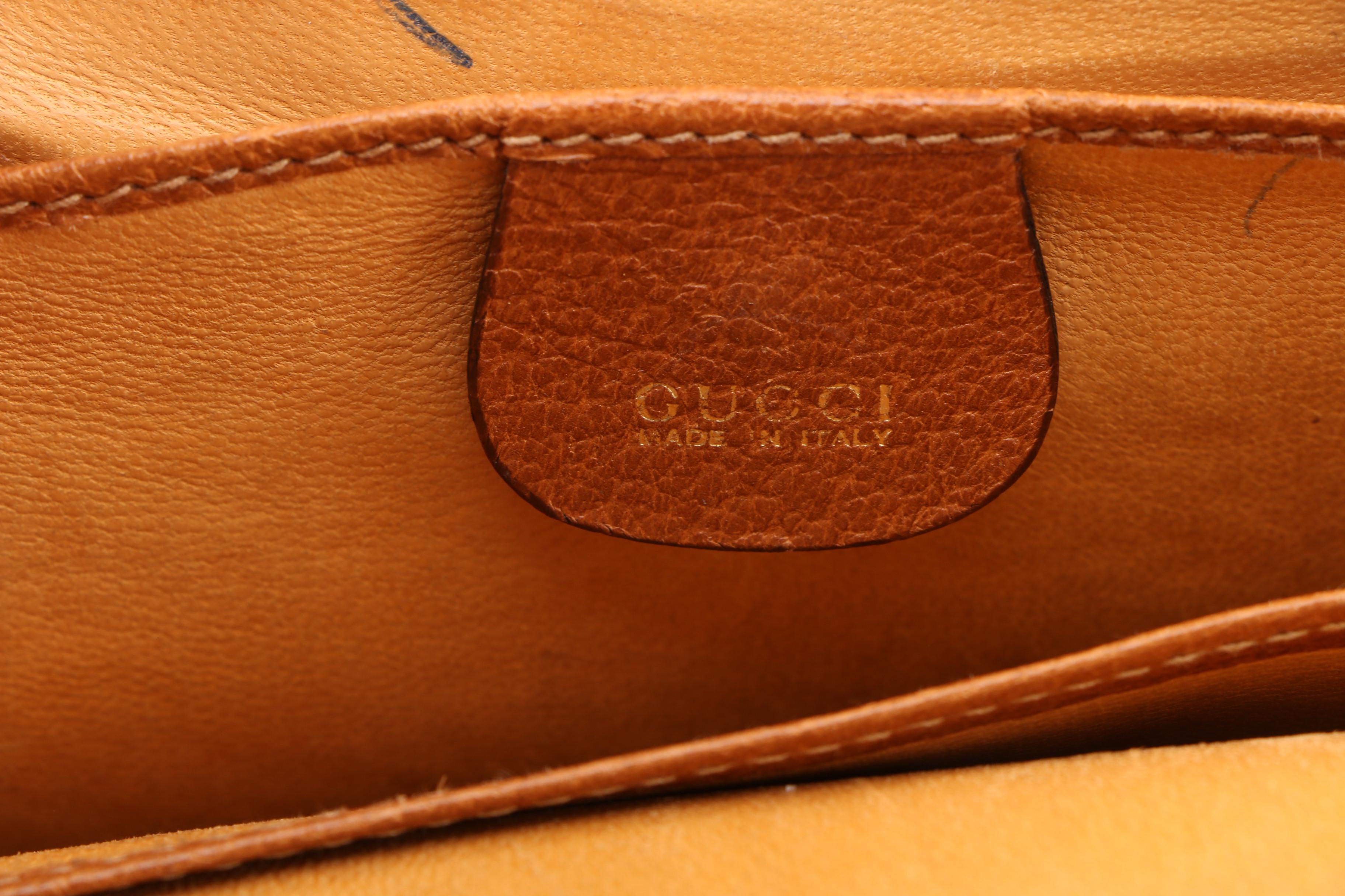 Gucci Kelly Cognac Leather Top Handle Bag with Shoulder Strap