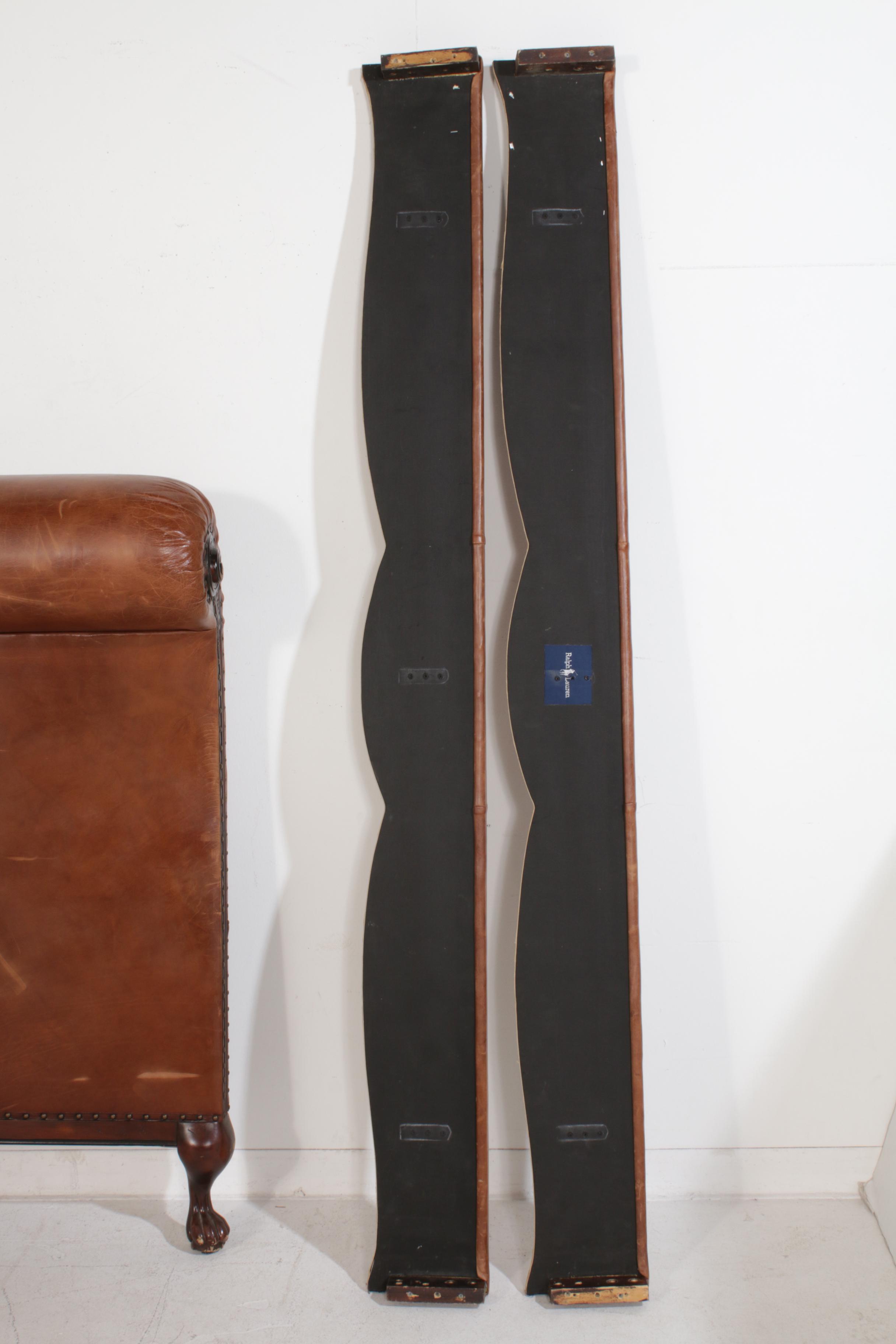 Ralph Lauren King Size Cognac Leather Upholstered Claw Foot Sleigh Bed Frame